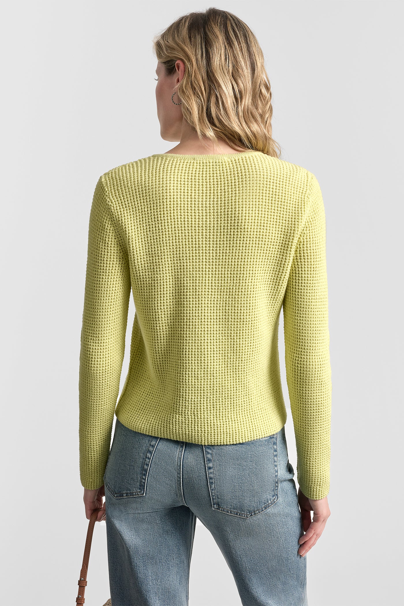 Lemon Light TUCK STITCH CREW NECK CARDIGAN, VIEW 2 | DKNY JEANS