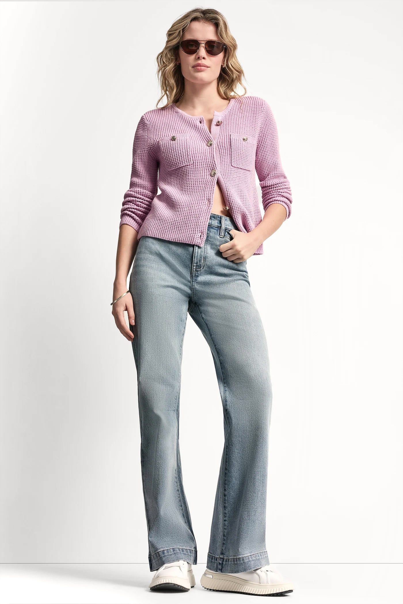 TUCK STITCH CREW NECK CARDIGAN VIEW 5 | MUST-HAVES