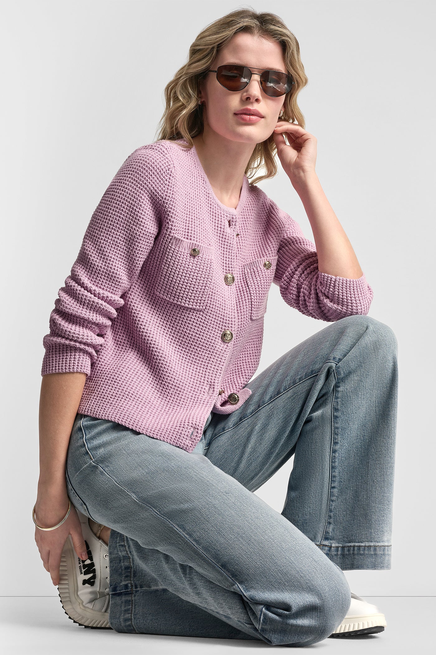 TUCK STITCH CREW NECK CARDIGAN VIEW 6 | DKNY JEANS