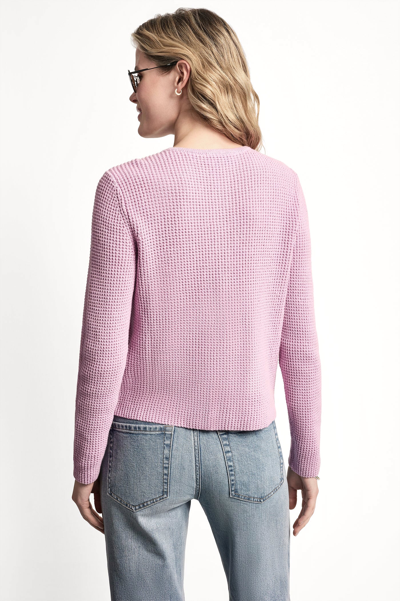 TUCK STITCH CREW NECK CARDIGAN VIEW 3 | MUST-HAVES
