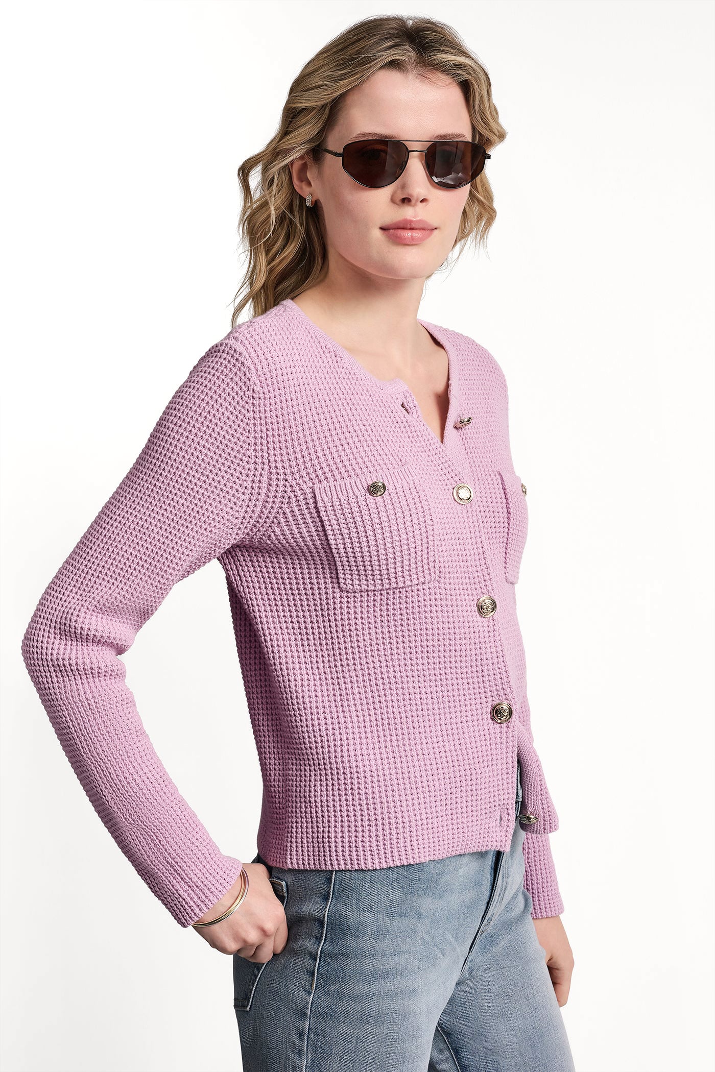 TUCK STITCH CREW NECK CARDIGAN VIEW 4 | MUST-HAVES