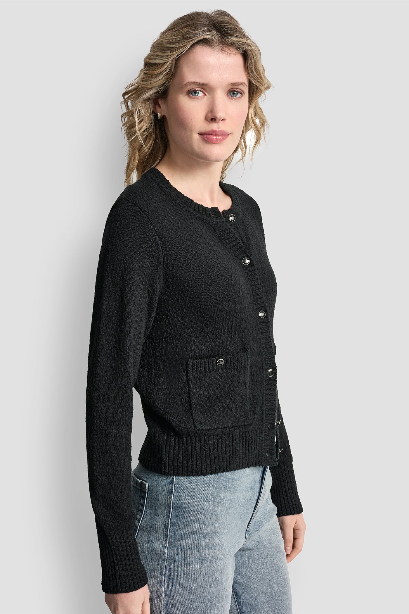 CREW NECK CARDIGAN WITH PATCH POCKETS VIEW 3 | Clothing
