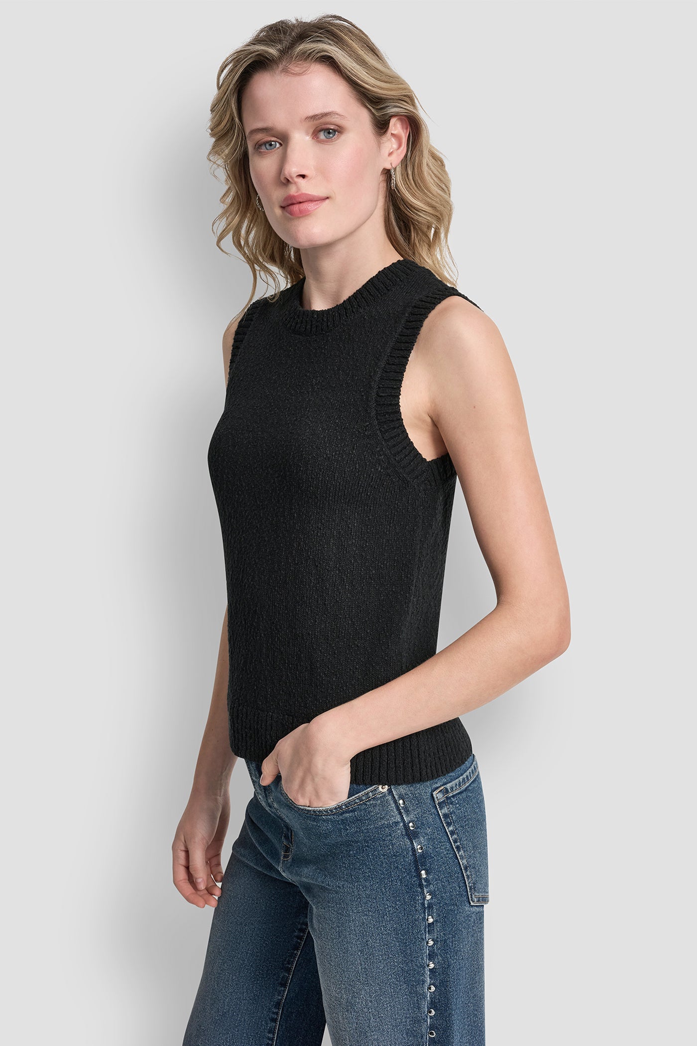 CREW NECK SLEEVELESS SWEATER VIEW 3 | Clothing