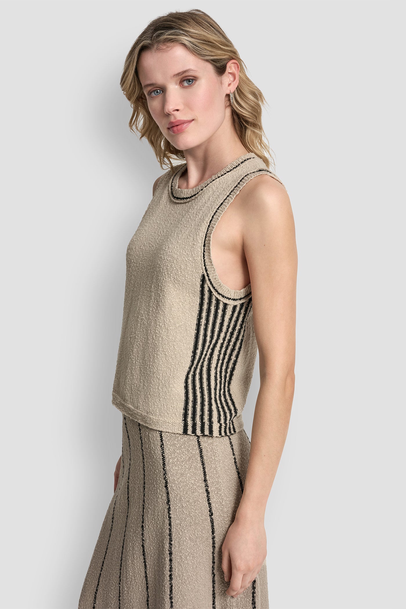 Pebble/Black SLEEVELESS SWEATER WITH STRIPED DETAIL, VIEW 1 | NEW NEUTRALS