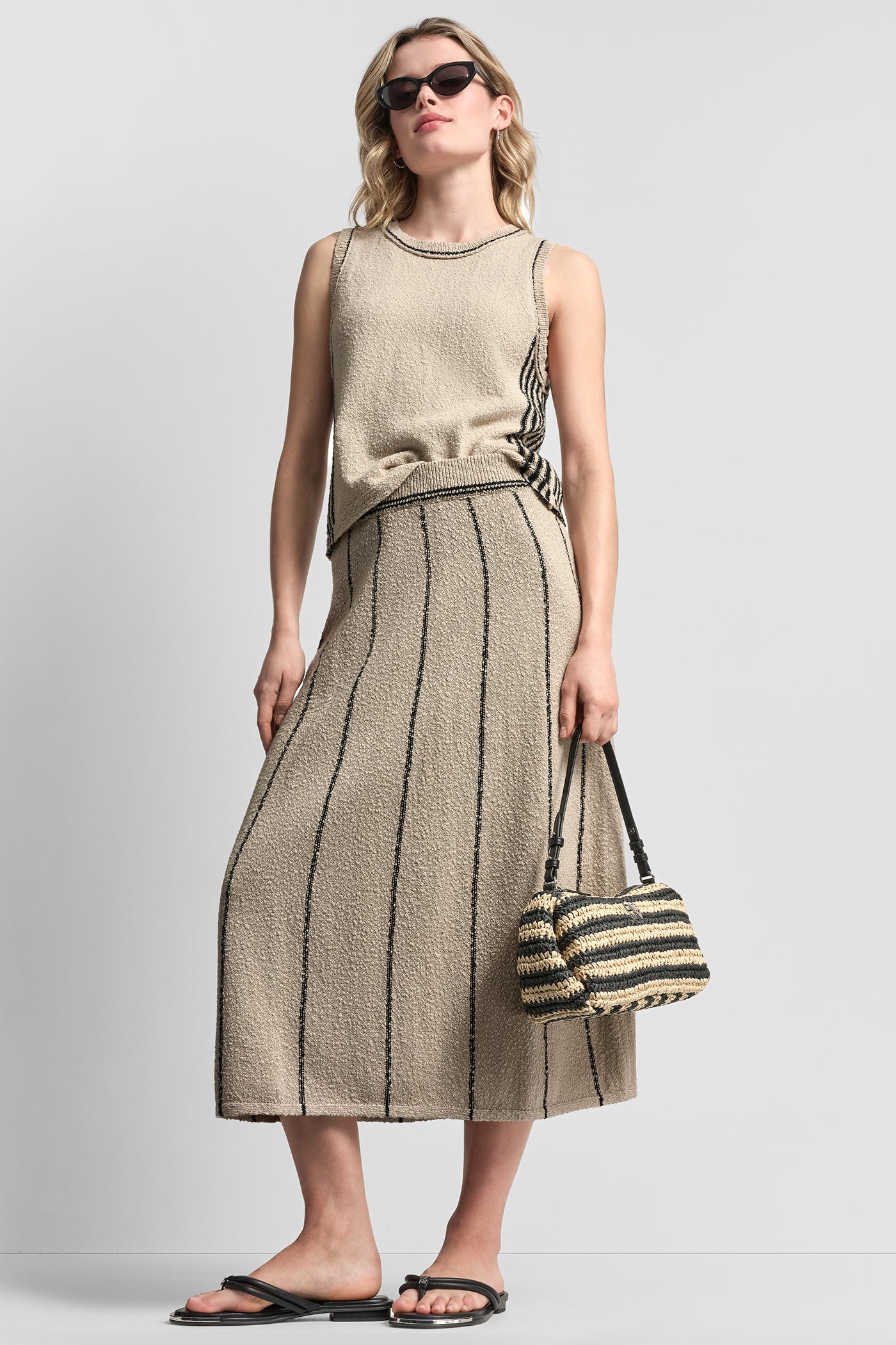 Pebble/Black PULL-ON MAXI SKIRT WITH STRIPE DETAIL, VIEW 1 | NEW NEUTRALS