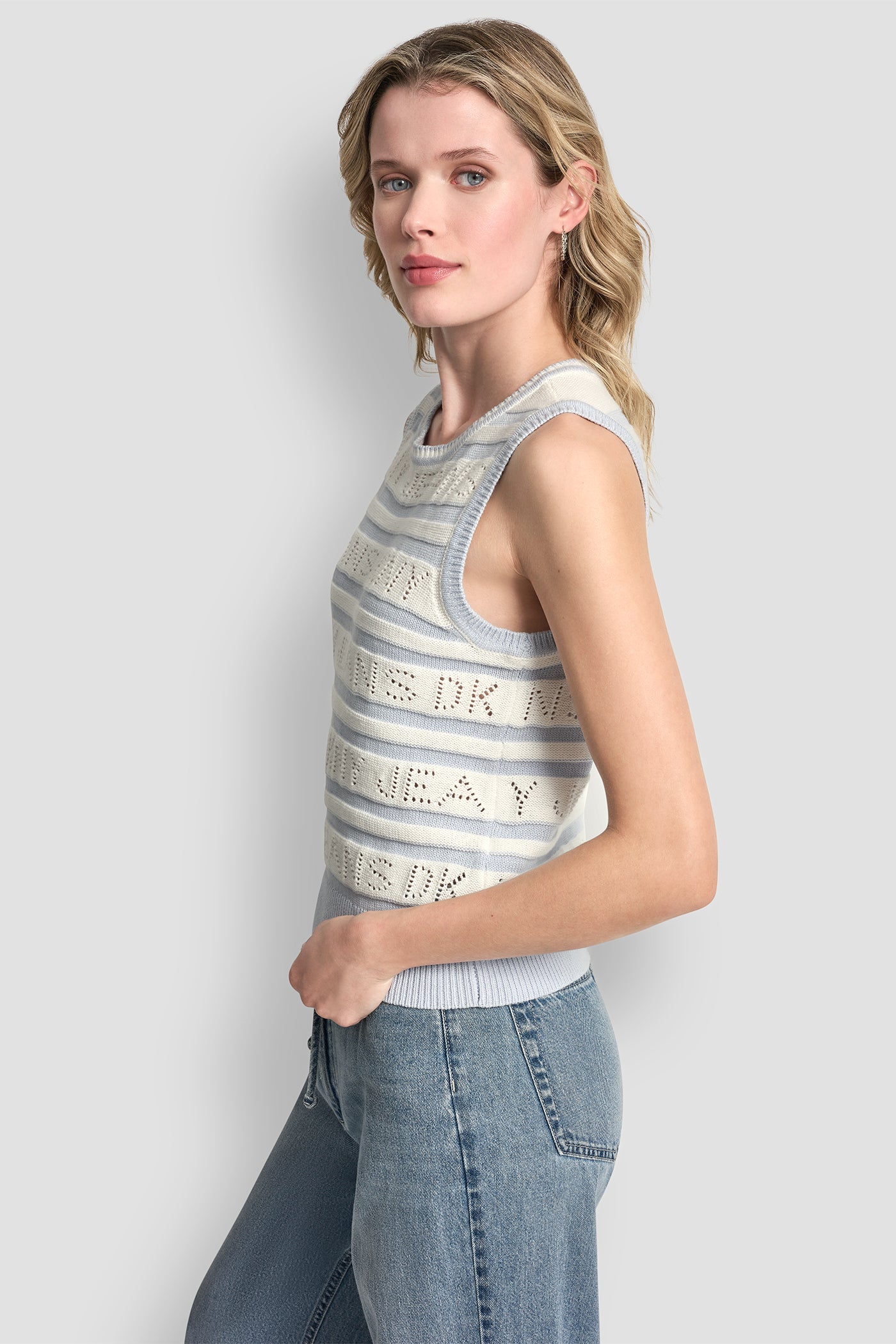 LOGO POINTELLE STRIPED SWEATER VIEW 3 | WOMEN'S SWEATERS & TOPS