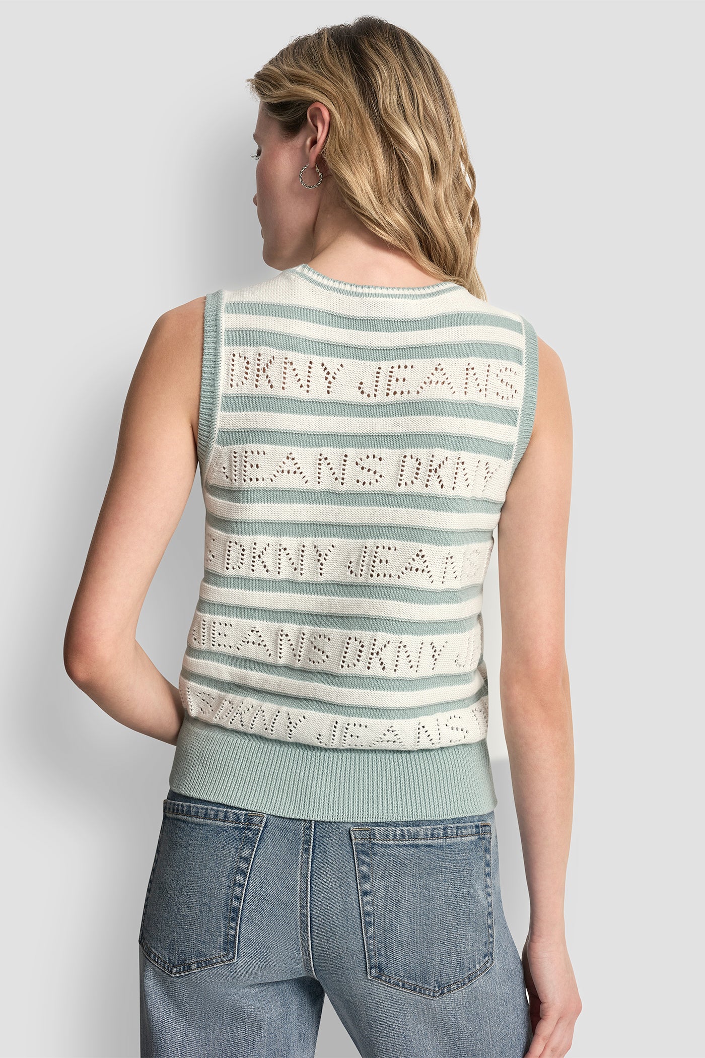 Ivory/Mineral LOGO POINTELLE STRIPED SWEATER, VIEW 2 | SPRING 2026