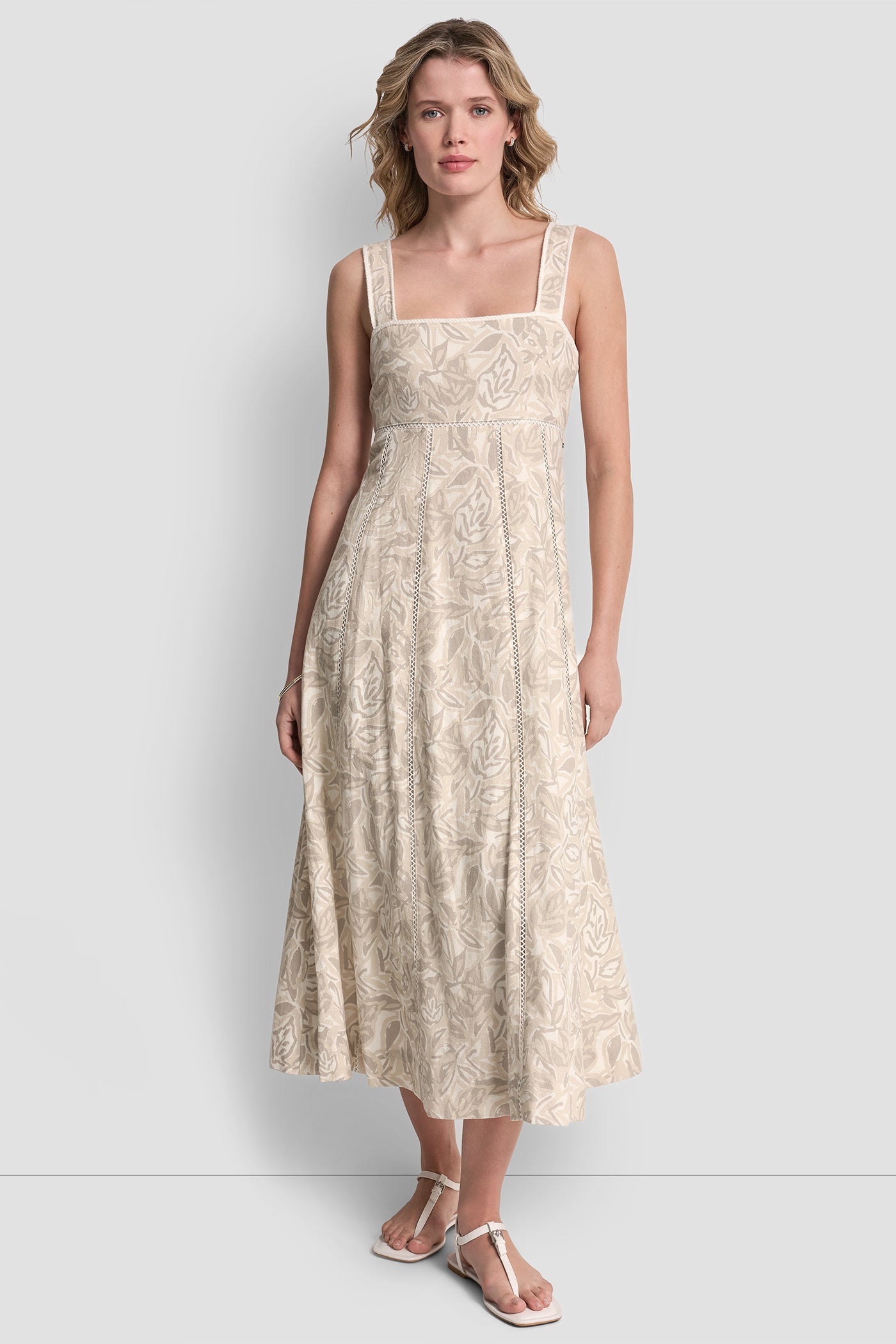 Floral Pebble SEAMED TANK DRESS WITH TIE BACK, VIEW 1 | MAXI DRESSES