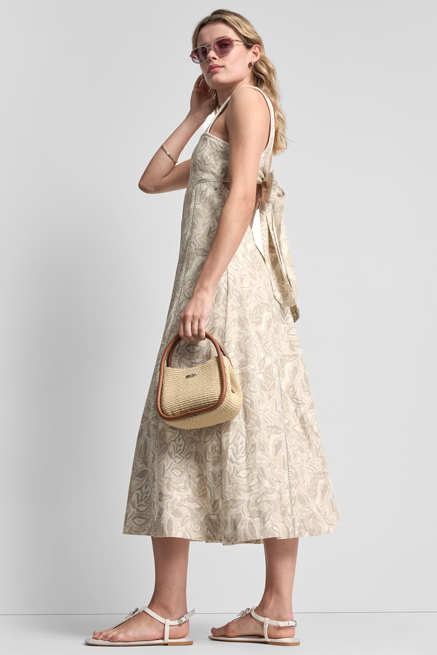 SEAMED TANK DRESS WITH TIE BACK VIEW 3 | DKNY25
