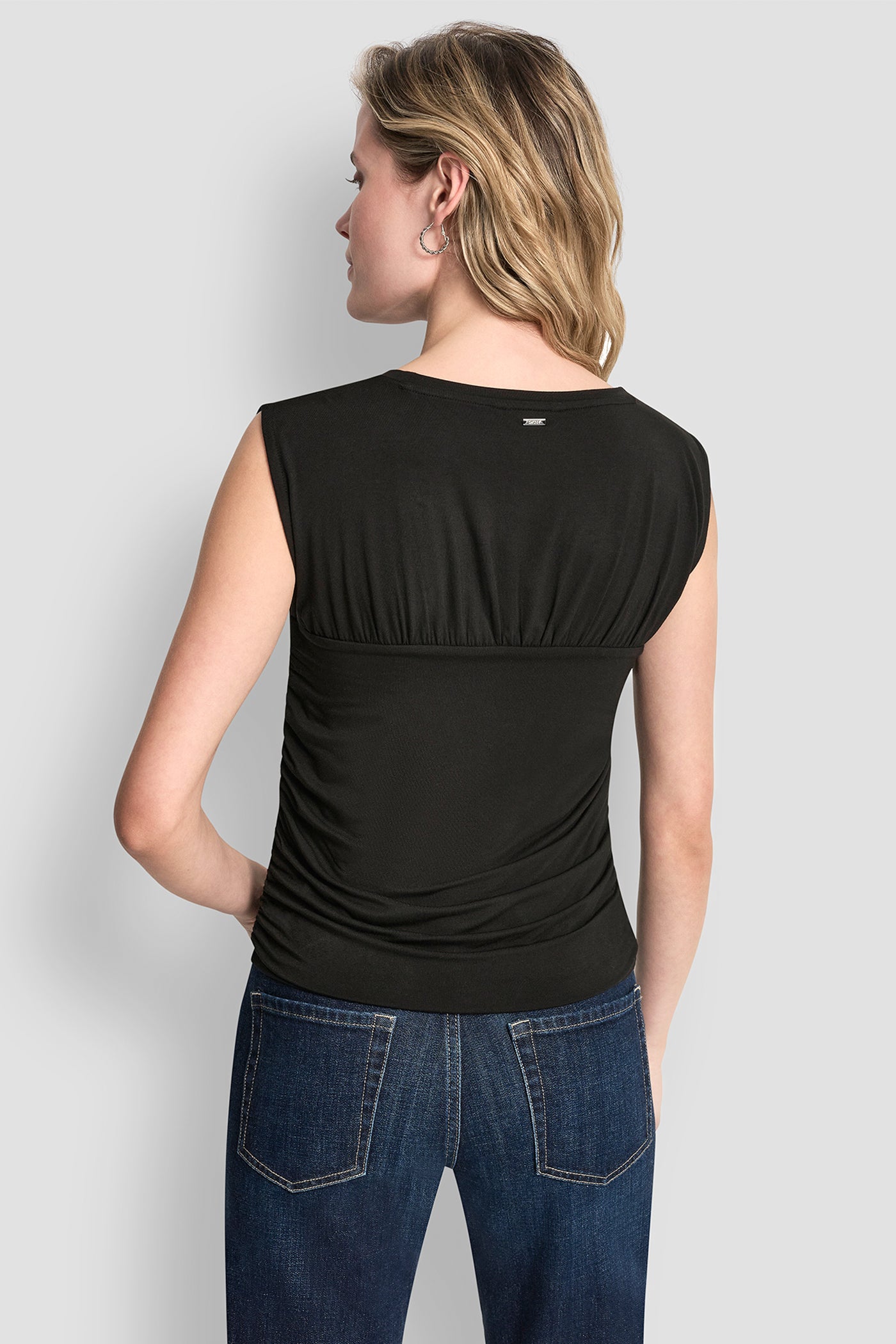 Black RUCHED BODICE SLEEVLESS TOP, VIEW 2 | Clothing