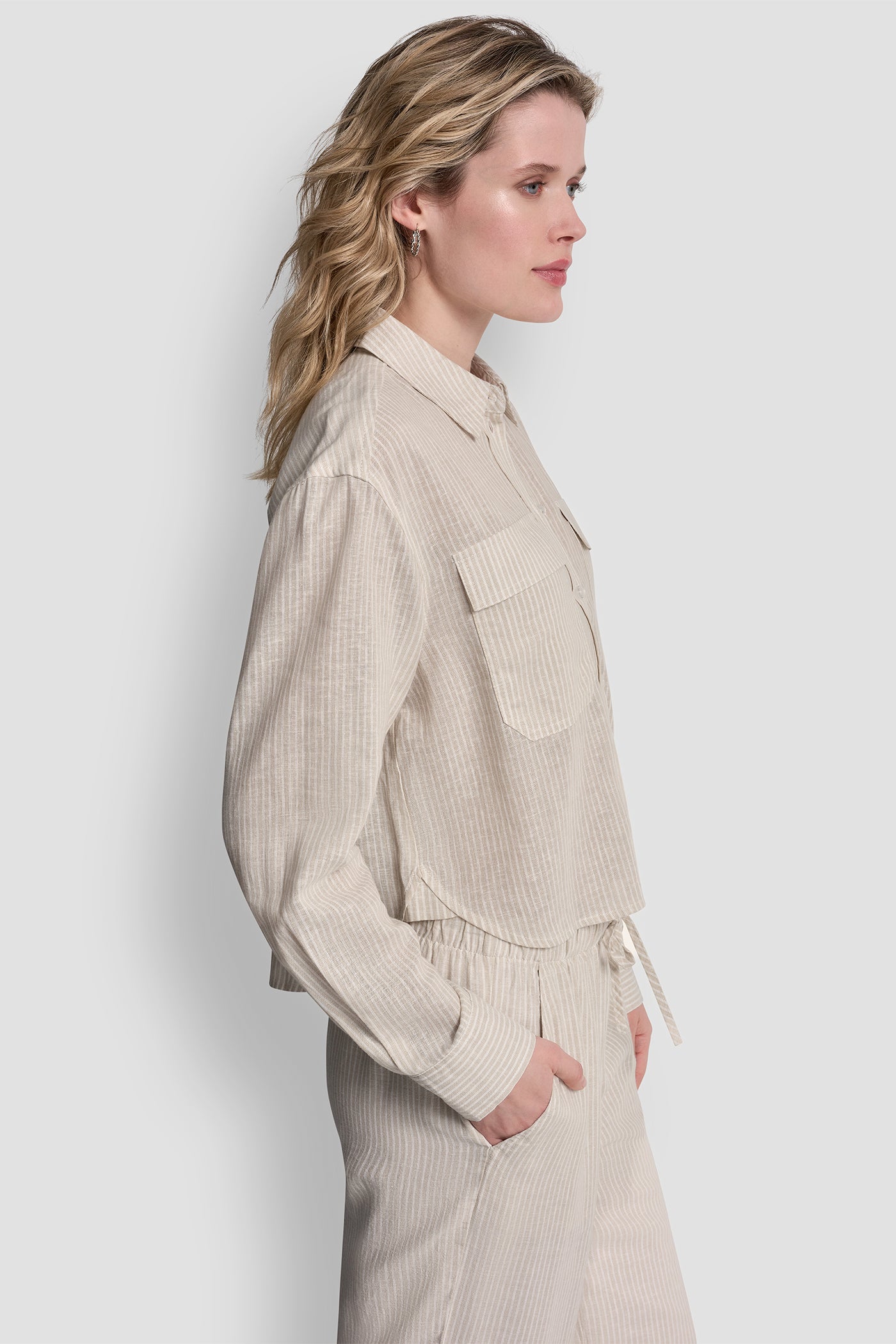 LINEN-BLEND BUTTON FRONT SHIRT VIEW 3 | New Arrivals