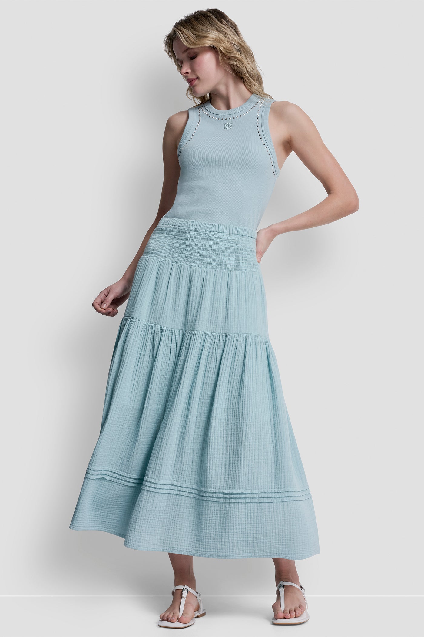 Mineral SMOCKED WAIST MAXI TIERED SKIRT, VIEW 1 | Clothing