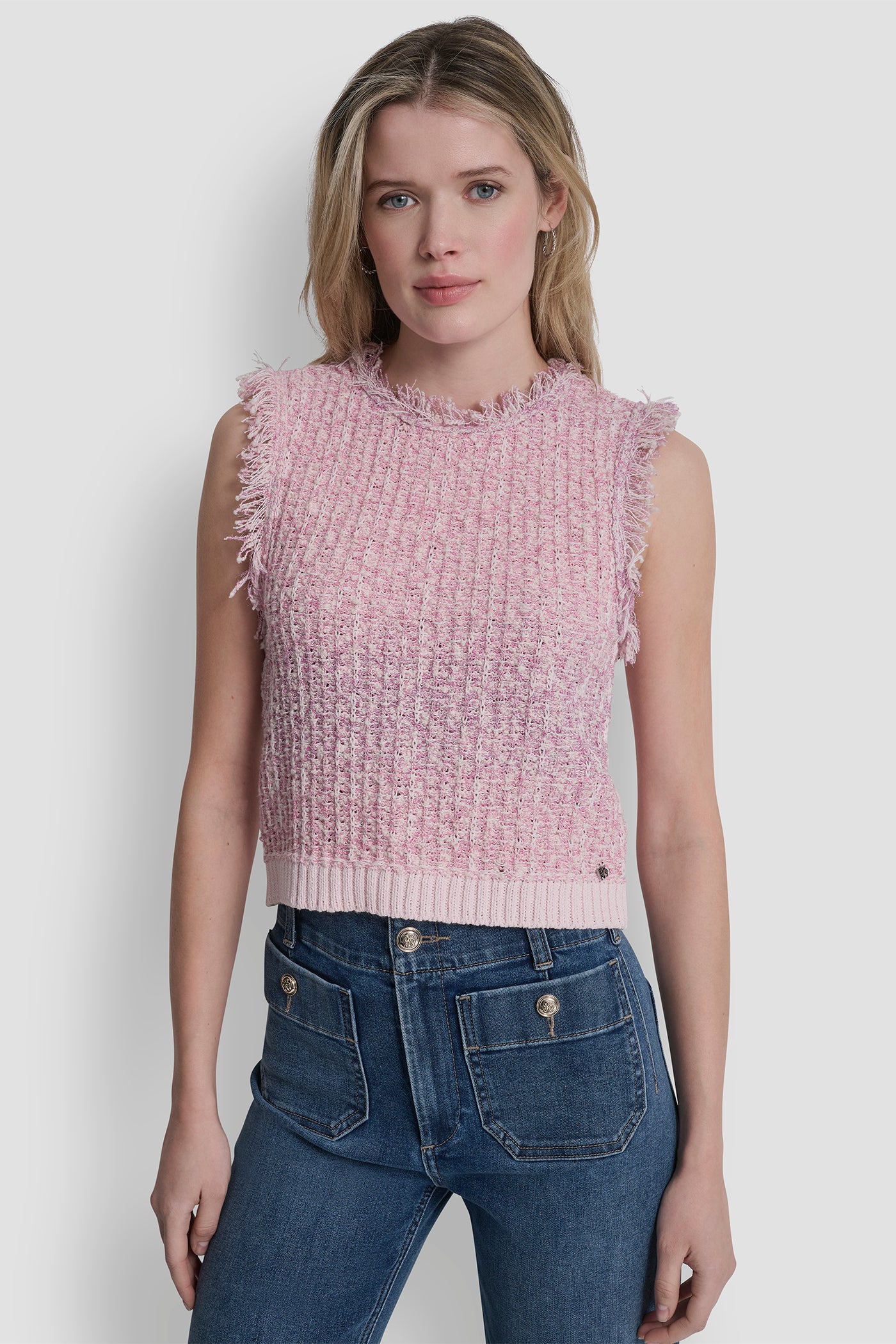 TWEED FRINGE SWEATER WITH LOGO CHARM VIEW 4 | New Arrivals