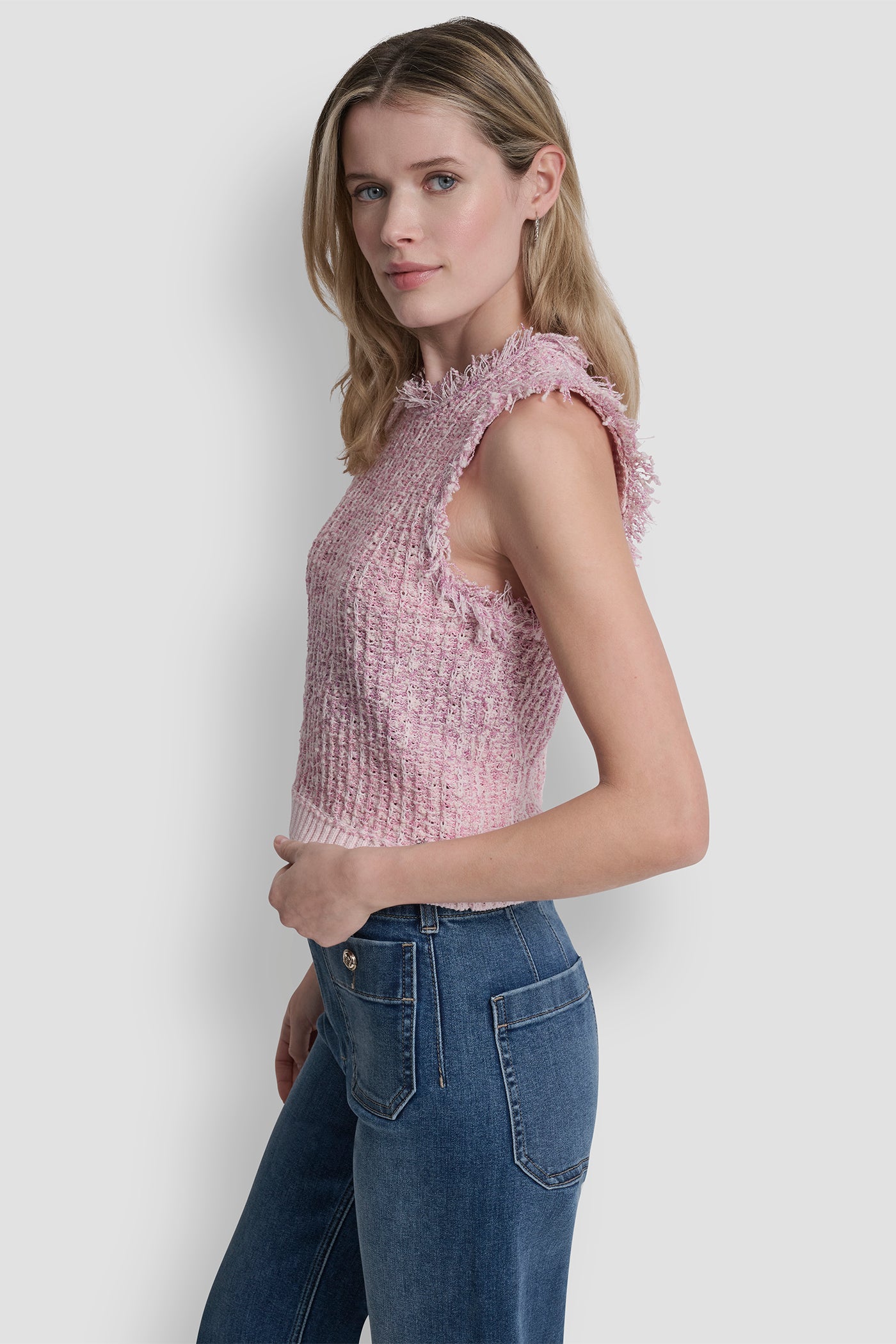 TWEED FRINGE SWEATER WITH LOGO CHARM VIEW 3 | New Arrivals