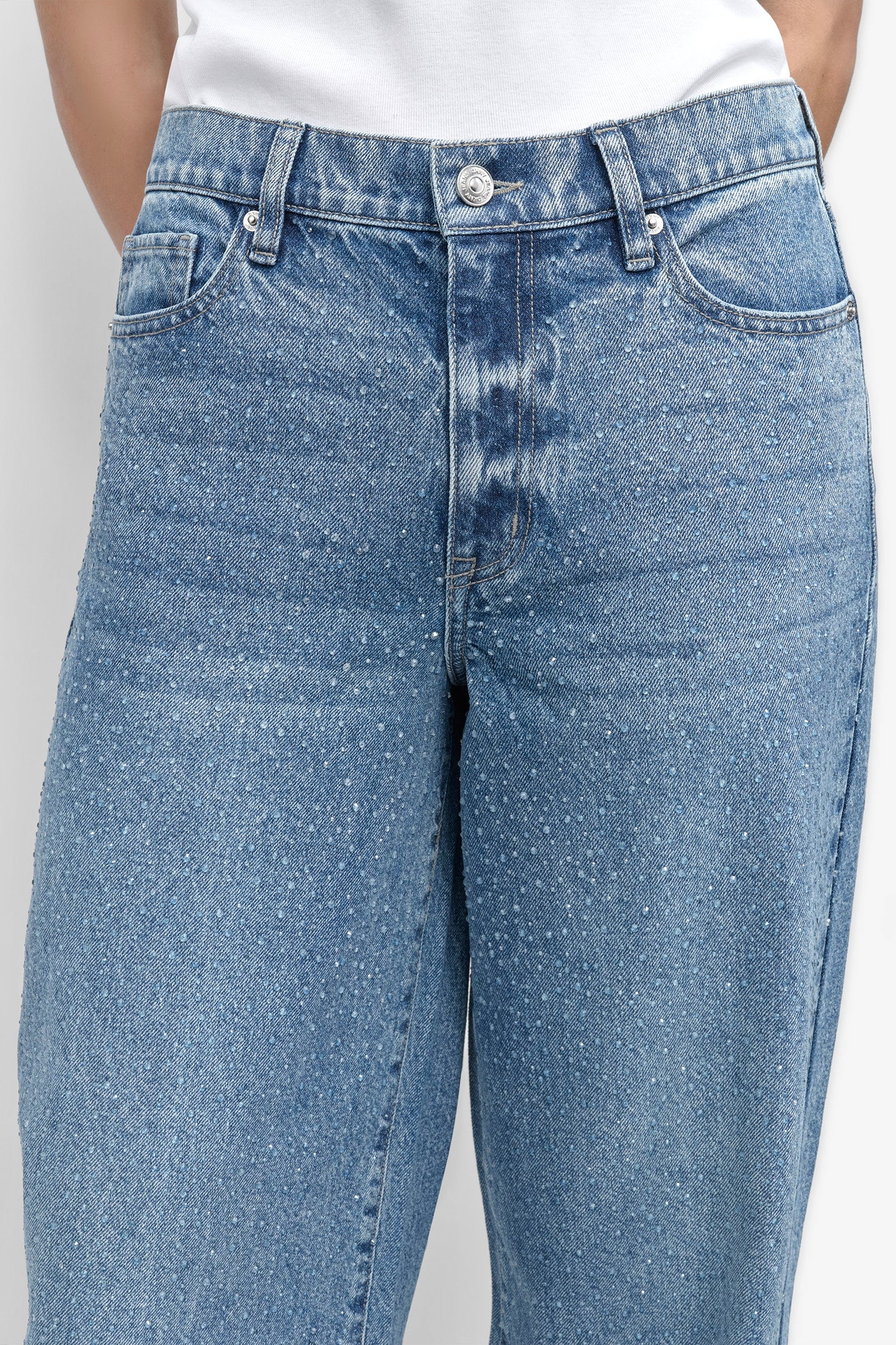 HIGH Rise Length WIDE LEG WITH RHINESTONE EMBELLISHMENT VIEW 4 | Pants & Denim