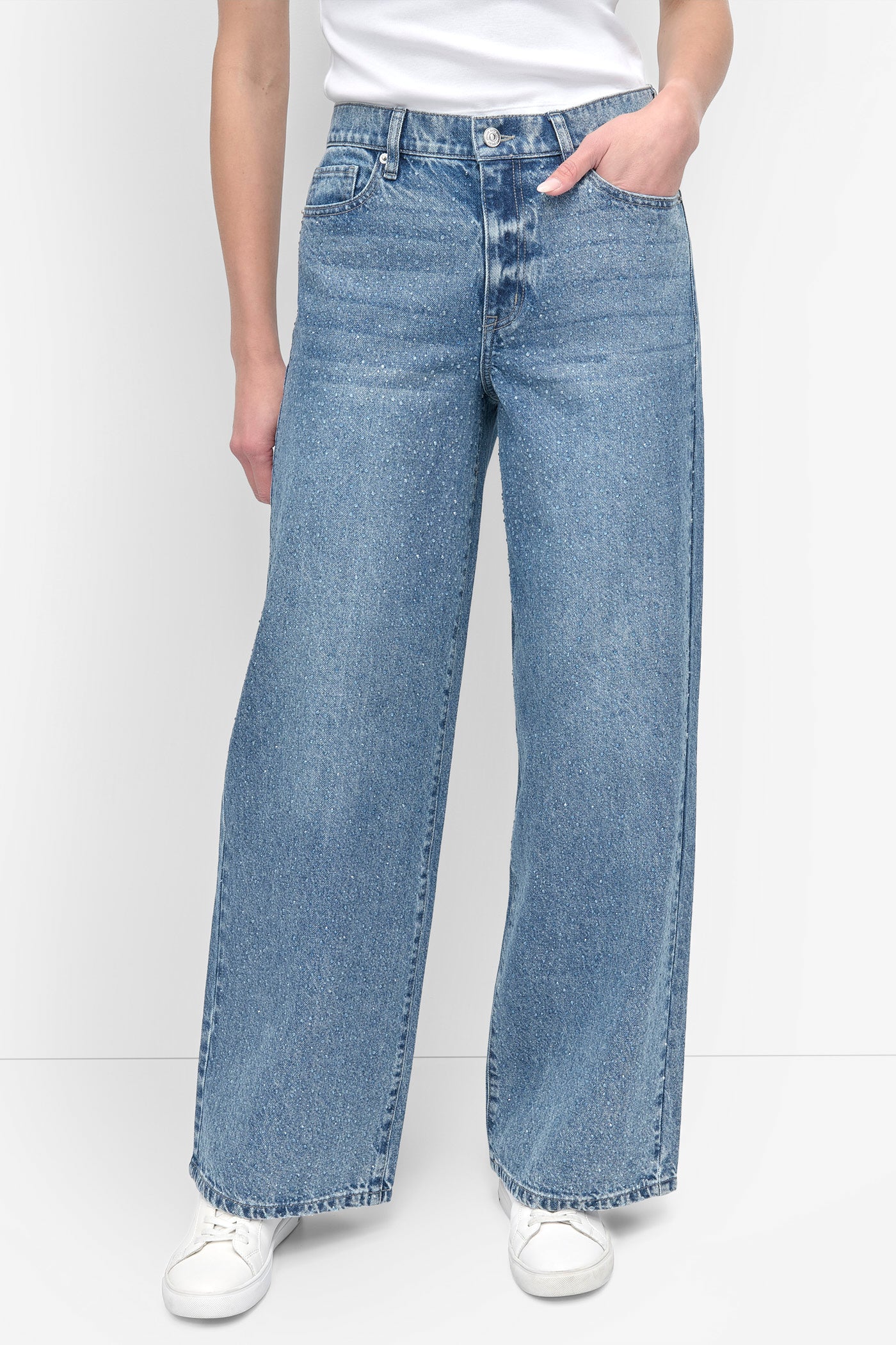 CEDAR STREET HIGH Rise Length WIDE LEG WITH RHINESTONE EMBELLISHMENT, FRONT VIEW | Denim Destination