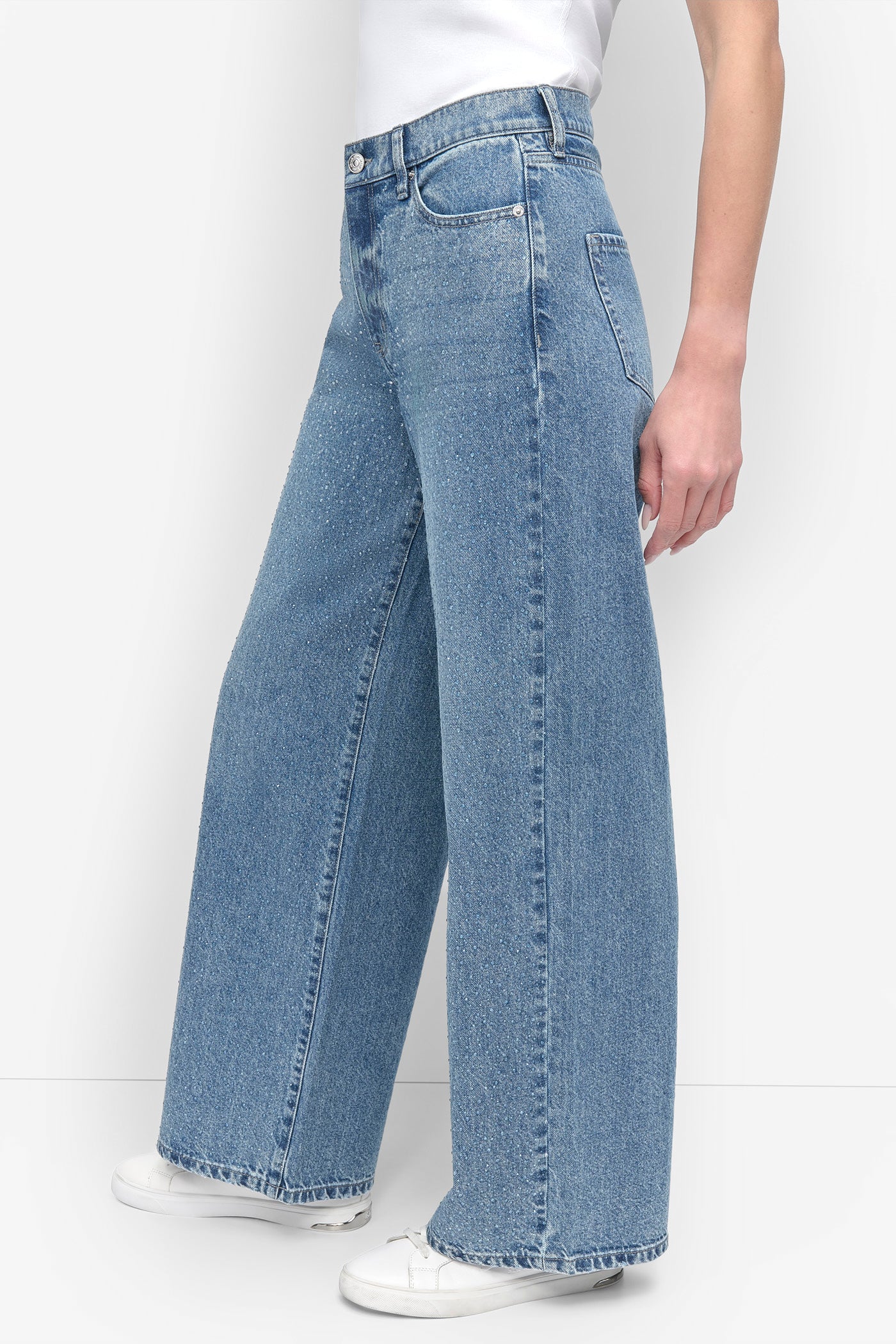 HIGH Rise Length WIDE LEG WITH RHINESTONE EMBELLISHMENT VIEW 3 | Pants & Denim