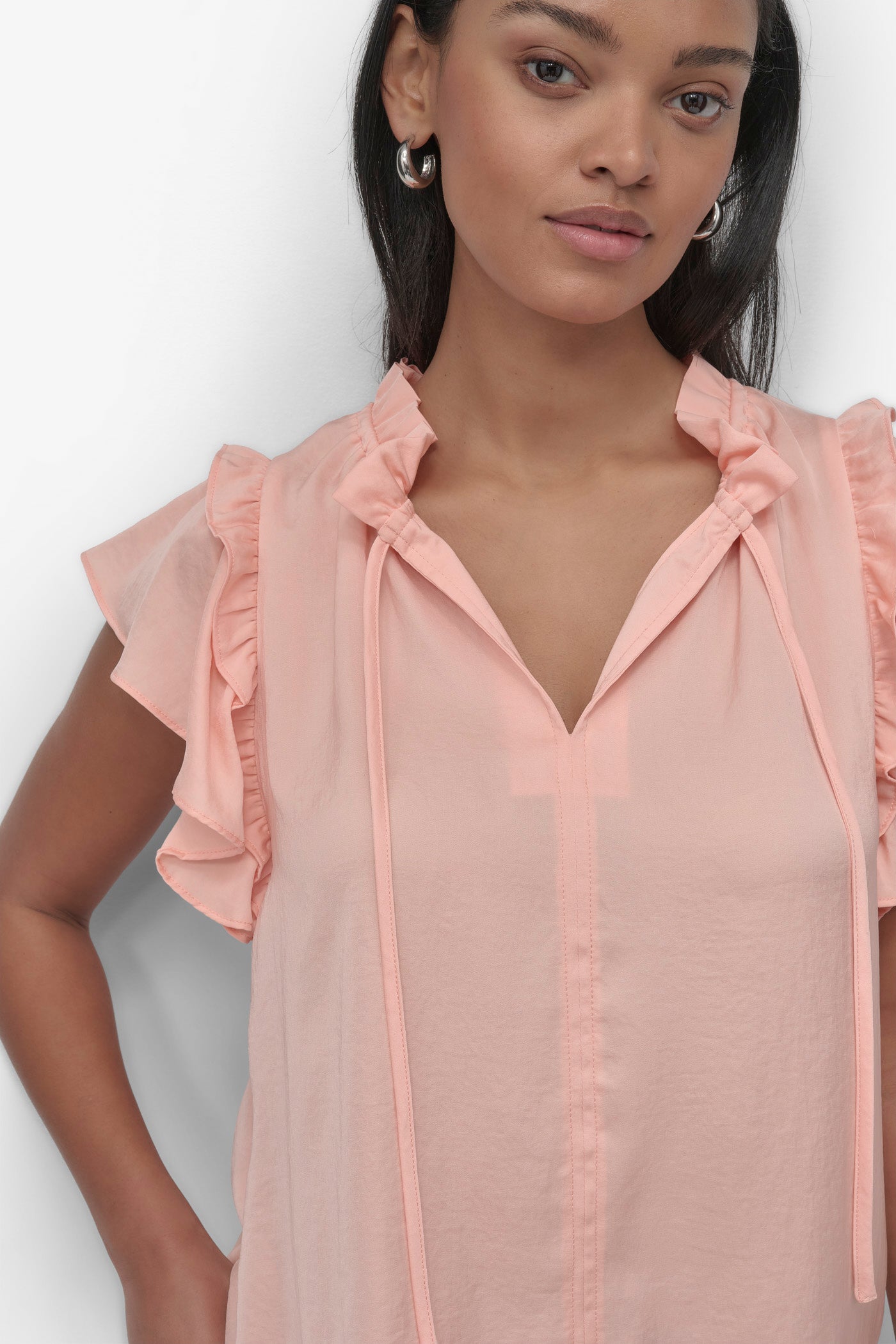 RUFFLE NECK TOP WITH FLUTTER SLEEVES VIEW 4