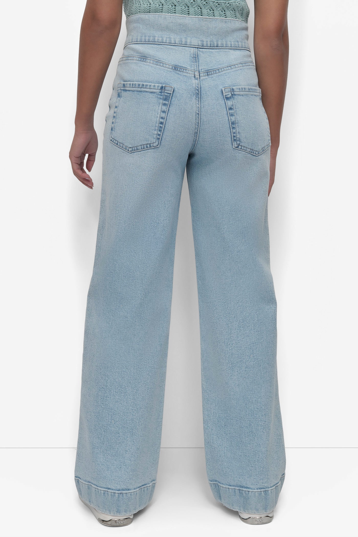 CORTLAND HIGH Rise Length DOUBLE BUTTON TAB WIDE LEG, BACK VIEW | Denim Destination