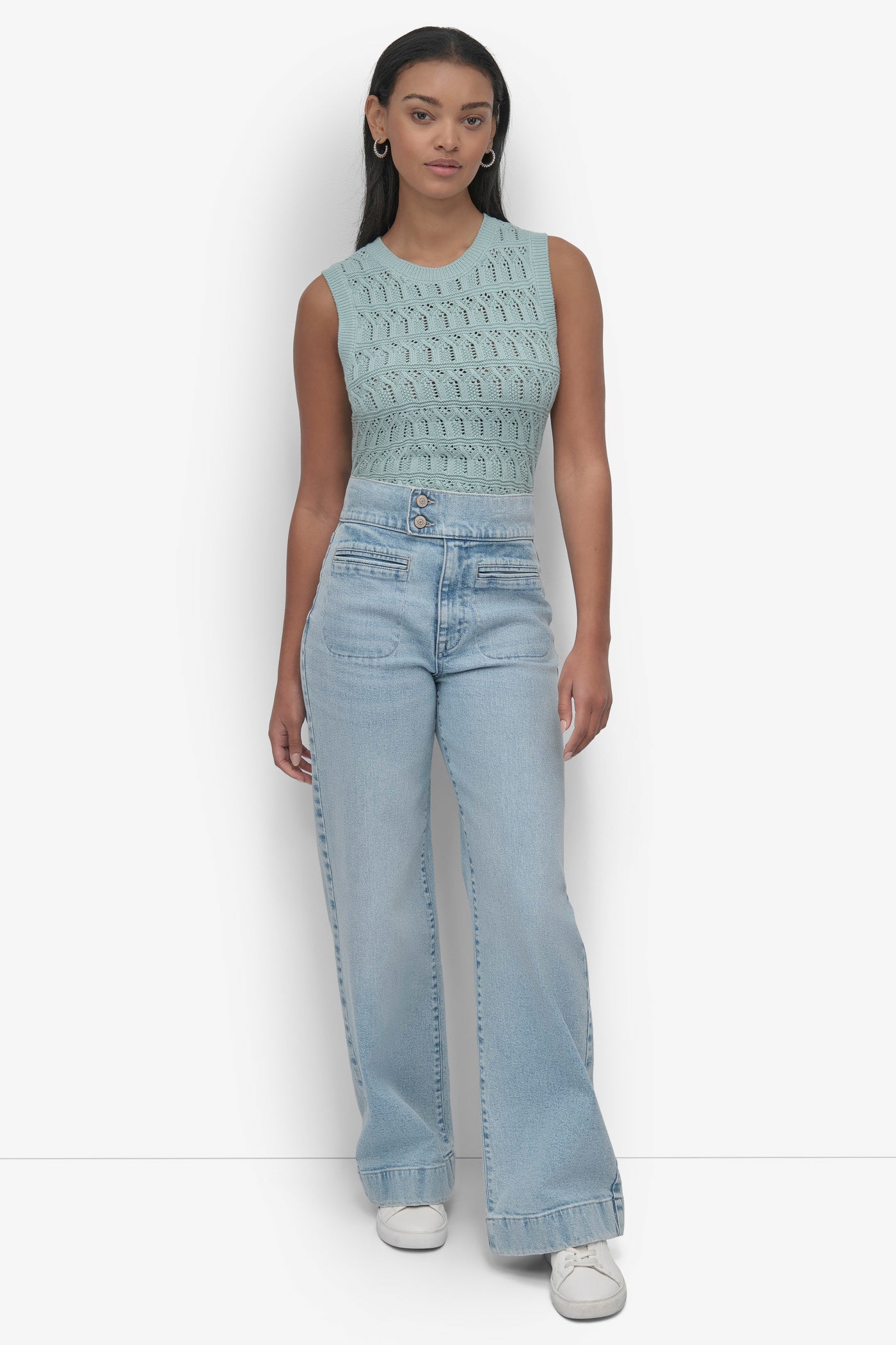 HIGH Rise Length DOUBLE BUTTON TAB WIDE LEG VIEW 4 | Pants & Denim