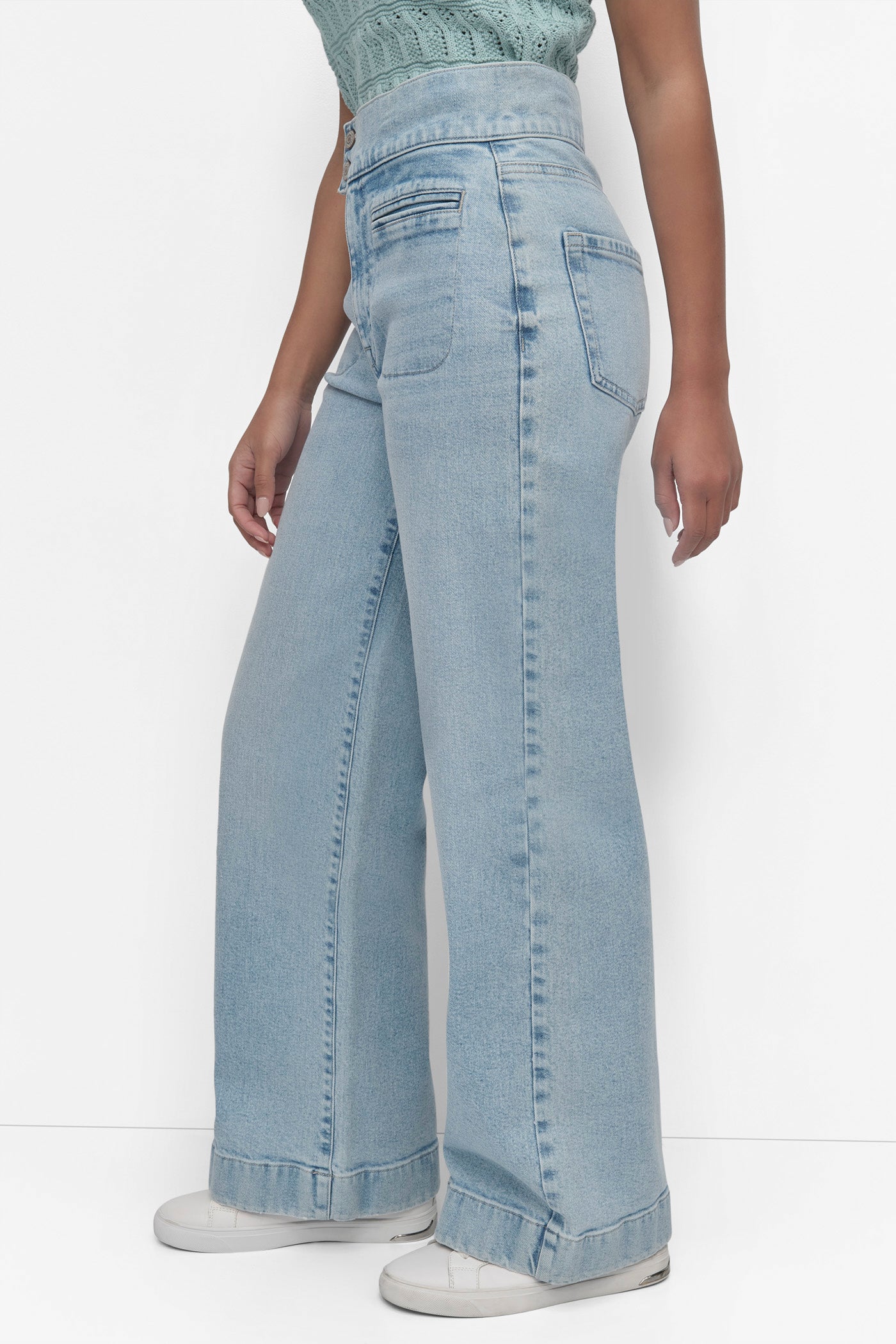 HIGH Rise Length DOUBLE BUTTON TAB WIDE LEG VIEW 3 | Pants & Denim