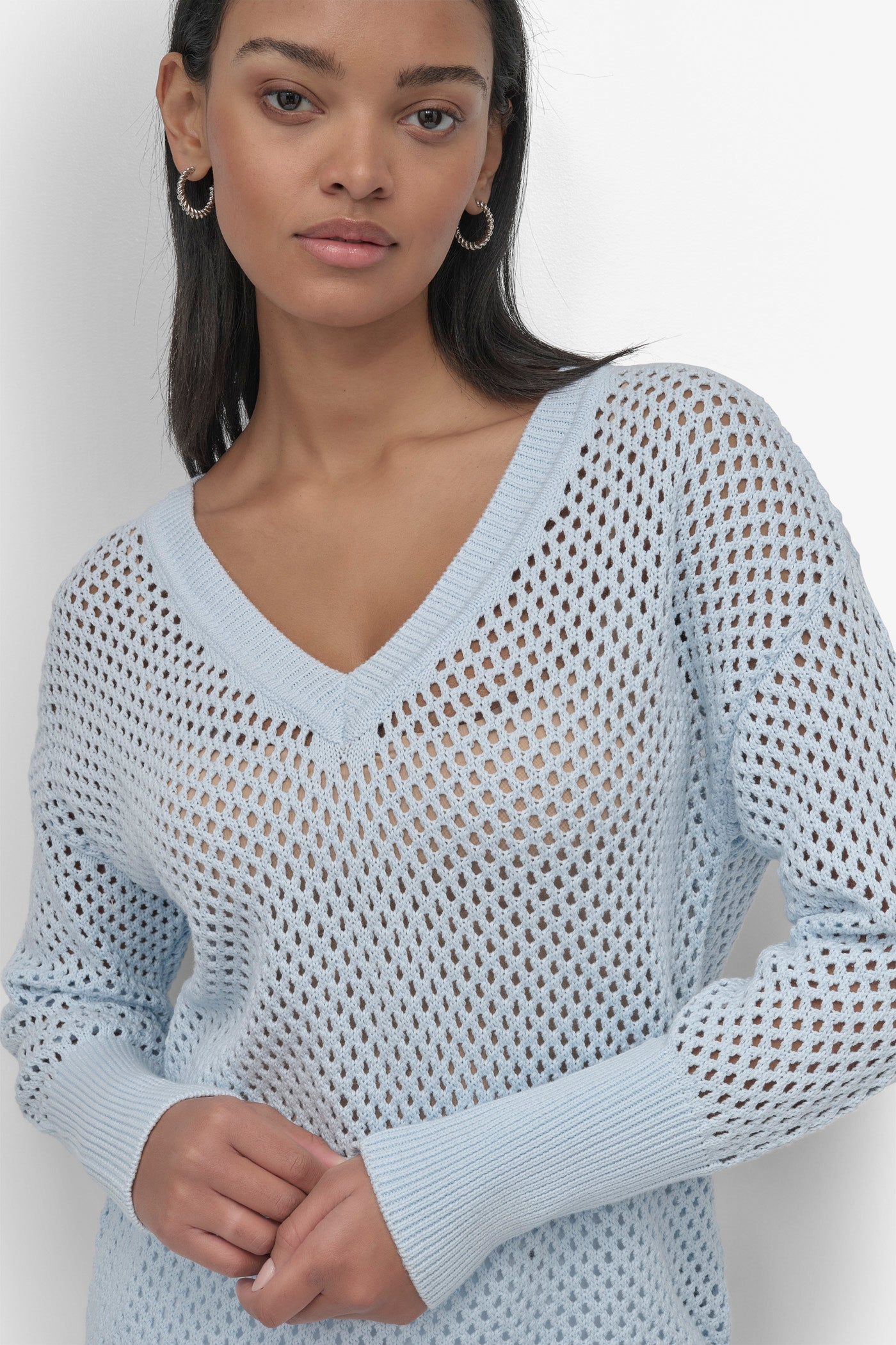 3/4 WIDE SLEEVE CREW NECKOPEN POINTELLE STITCH VIEW 5 | DKNY JEANS