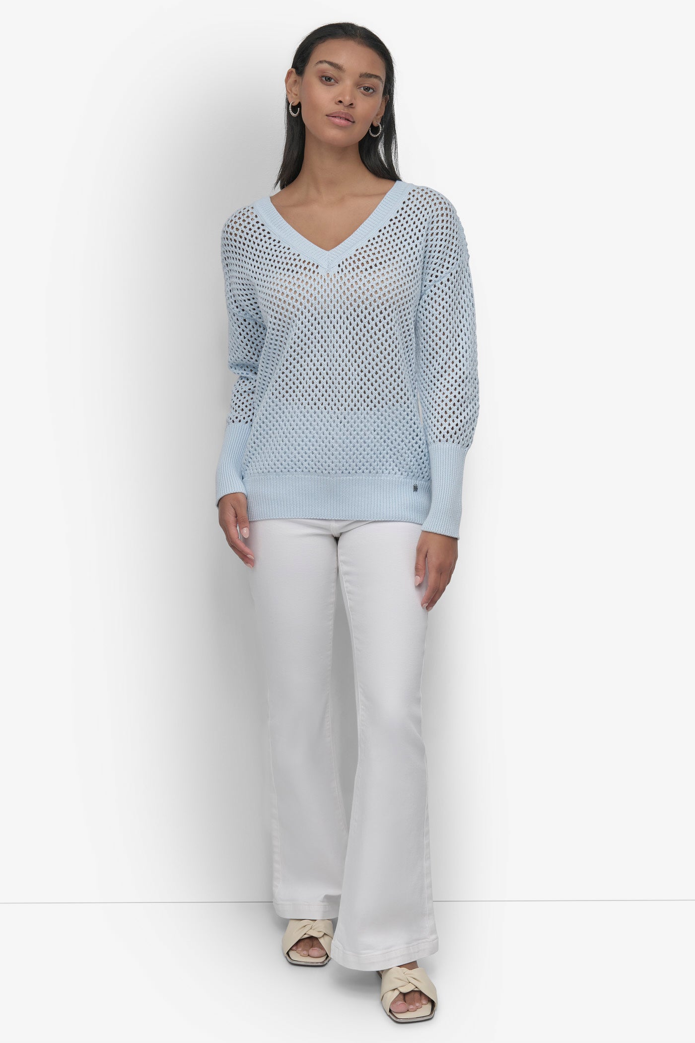 3/4 Wide Sleeve Crew Neckopen Pointelle Stitch | DKNY
