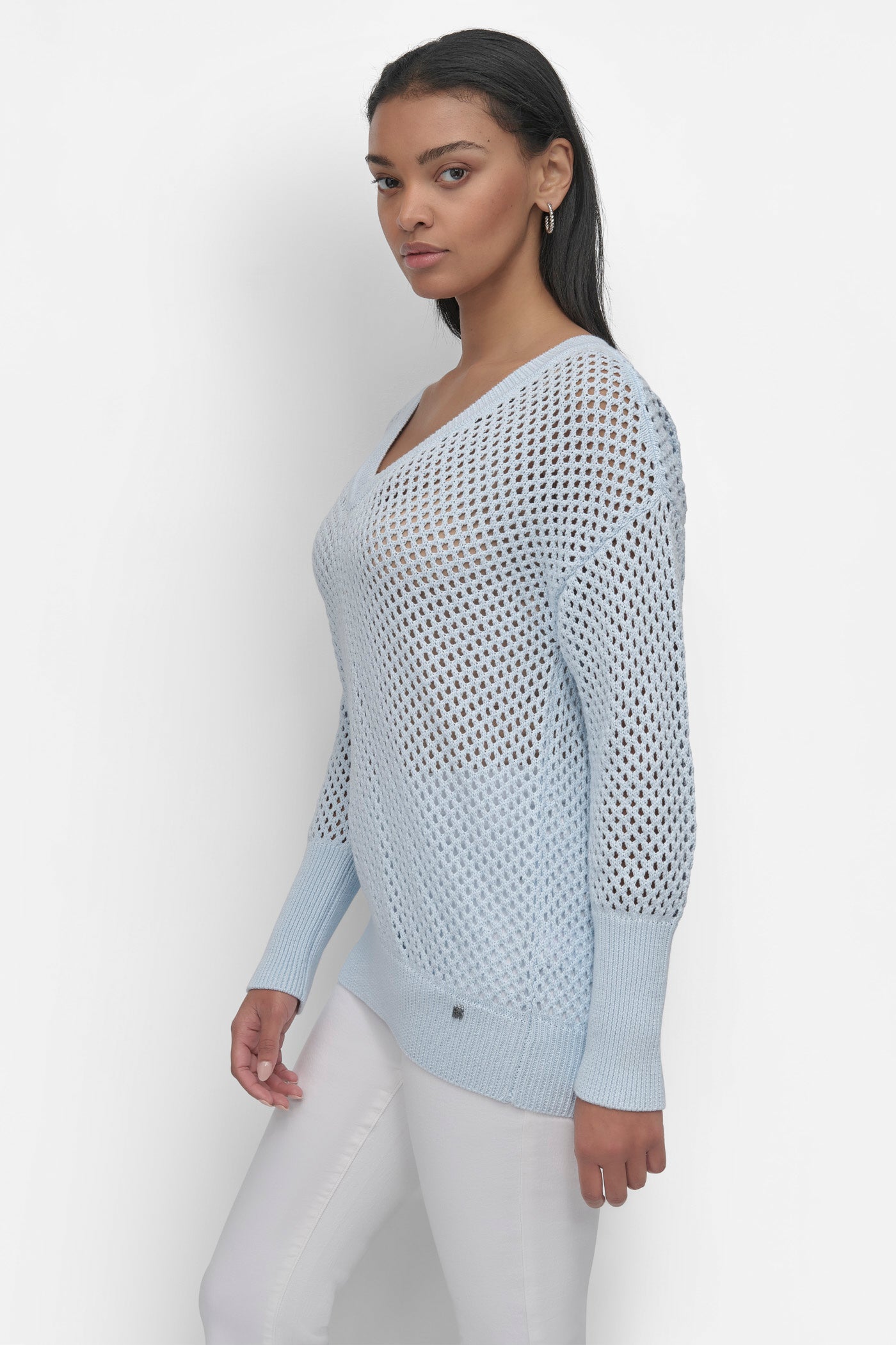 3/4 WIDE SLEEVE CREW NECKOPEN POINTELLE STITCH VIEW 3 | DKNY JEANS