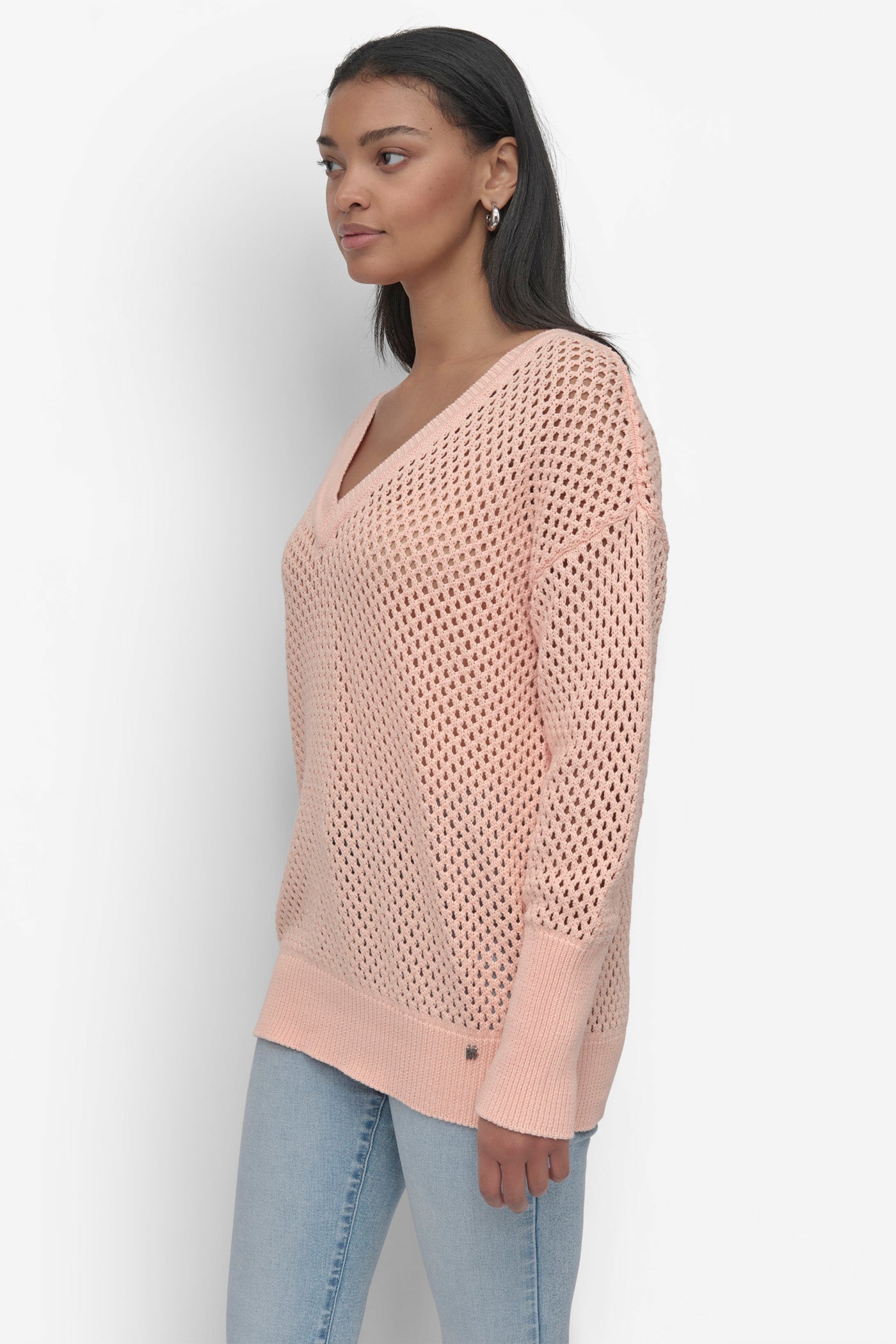 3/4 WIDE SLEEVE CREW NECKOPEN POINTELLE STITCH VIEW 3 | WOMEN'S SWEATERS & TOPS