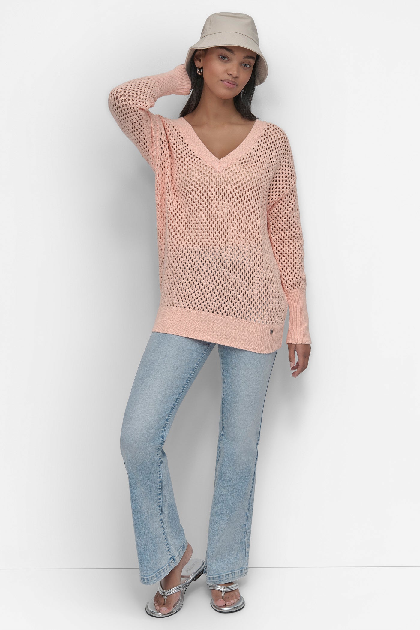3/4 WIDE SLEEVE CREW NECKOPEN POINTELLE STITCH VIEW 4 | WOMEN'S SWEATERS & TOPS
