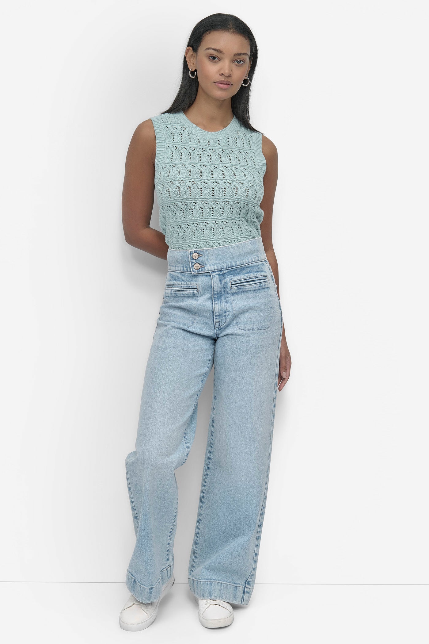 HIGH Rise Length DOUBLE BUTTON TAB WIDE LEG VIEW 6 | Pants & Denim