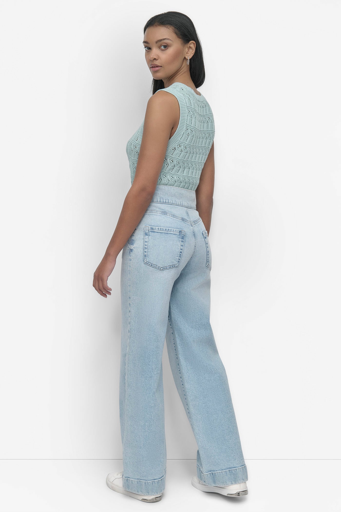 HIGH Rise Length DOUBLE BUTTON TAB WIDE LEG VIEW 5 | Pants & Denim