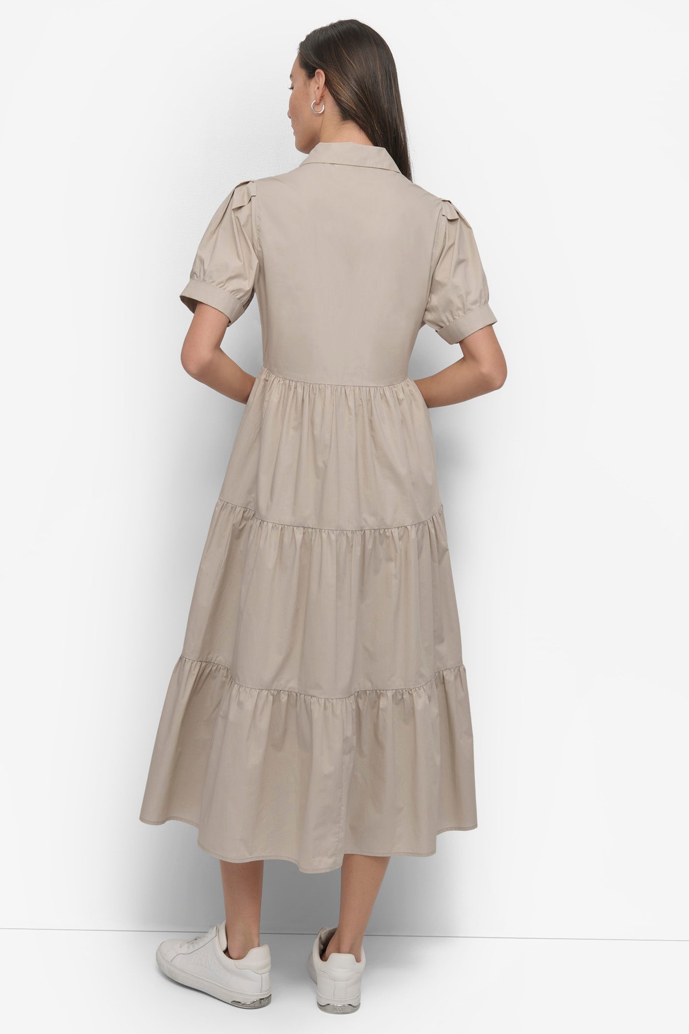 Pebble TIERED MIDI SHIRT DRESS, BACK VIEW | SALE DRESSES