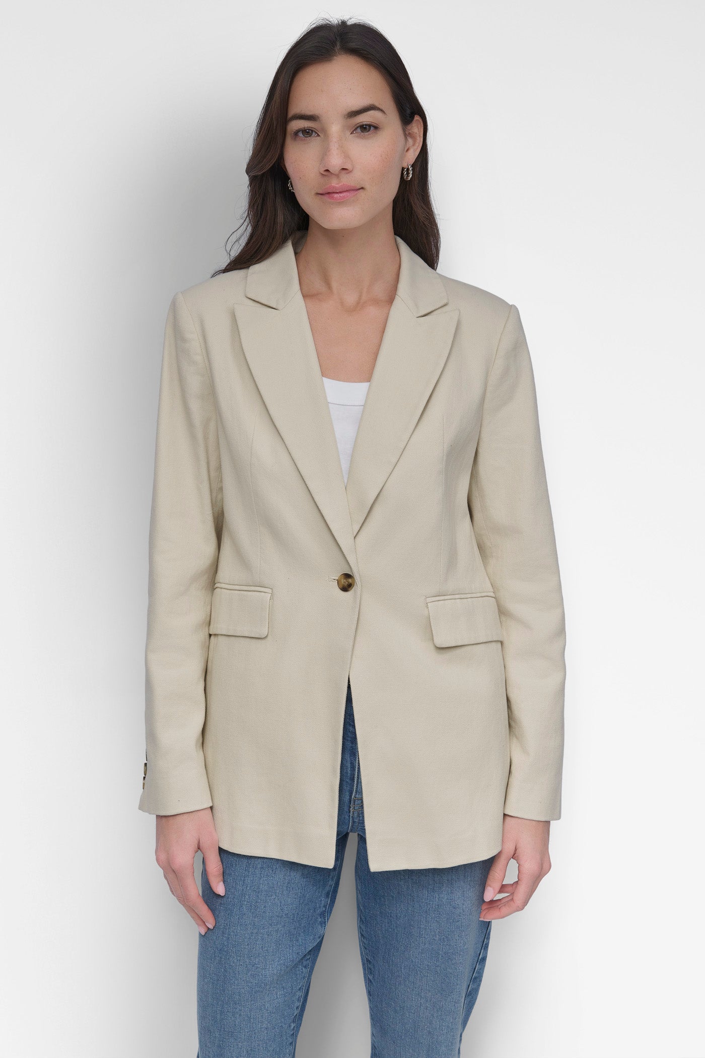 SINGLE BUTTON BLAZER WITH CUT AWAY HEM VIEW 6 | Summer Essentials