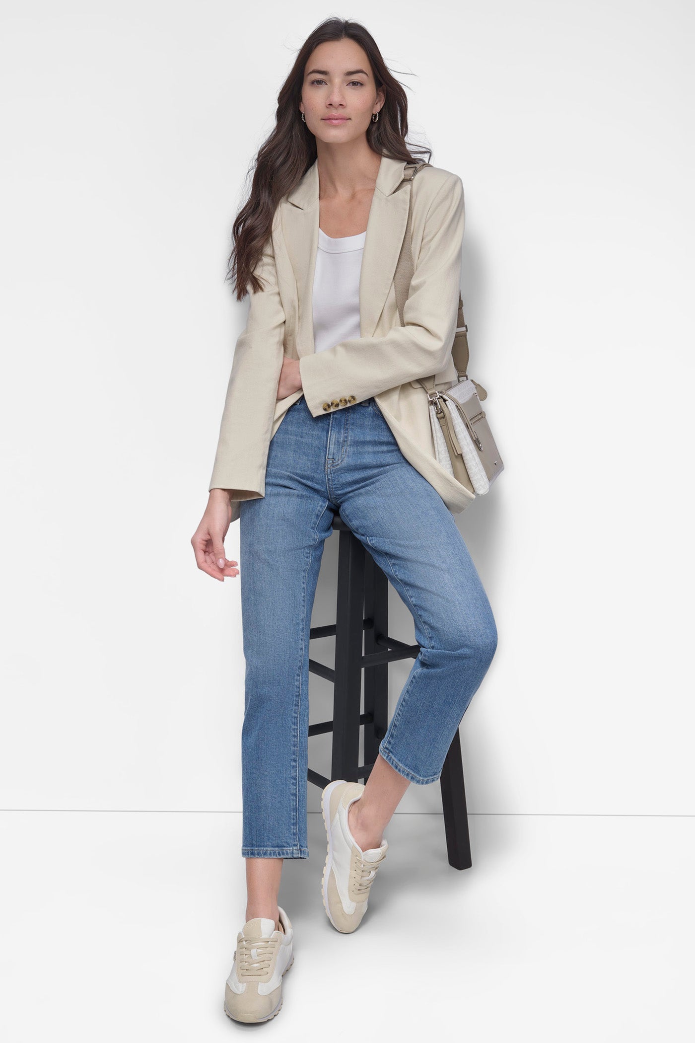 SINGLE BUTTON BLAZER WITH CUT AWAY HEM VIEW 8 | Summer Essentials