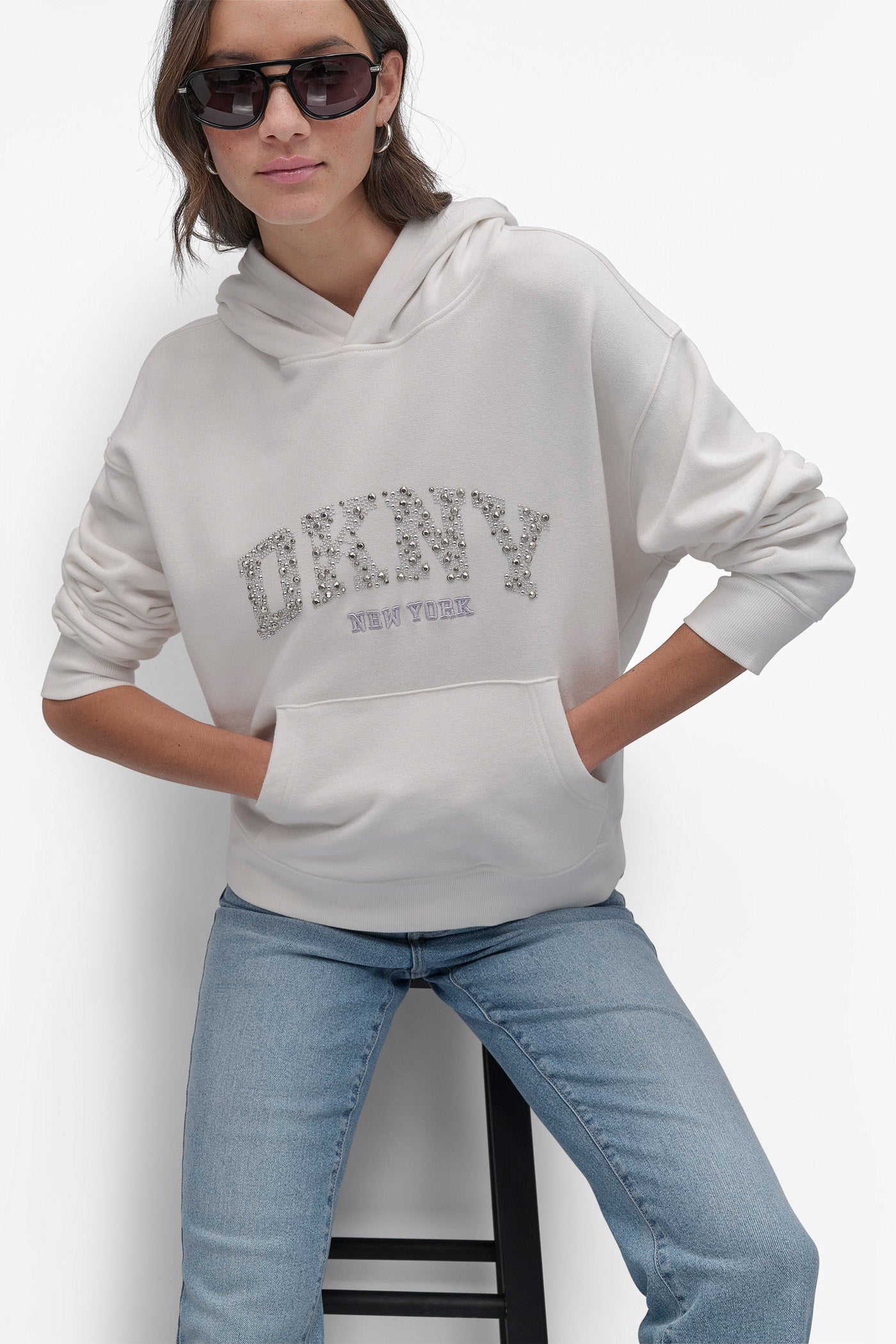 DKNY ARCHED DOME STUD SWEATSHIRT VIEW 4 | SALE TOPS AND SWEATERS