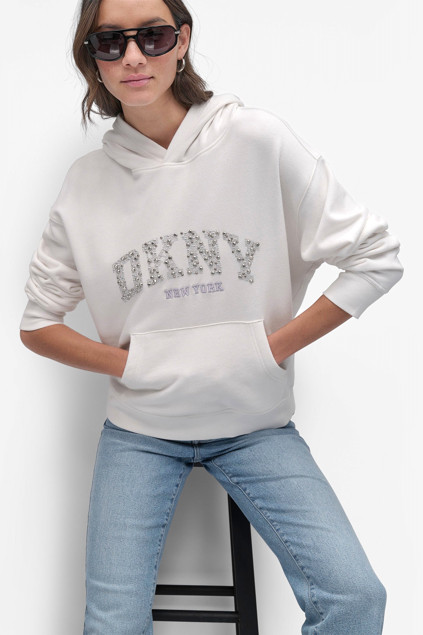 DKNY ARCHED DOME STUD SWEATSHIRT VIEW 6