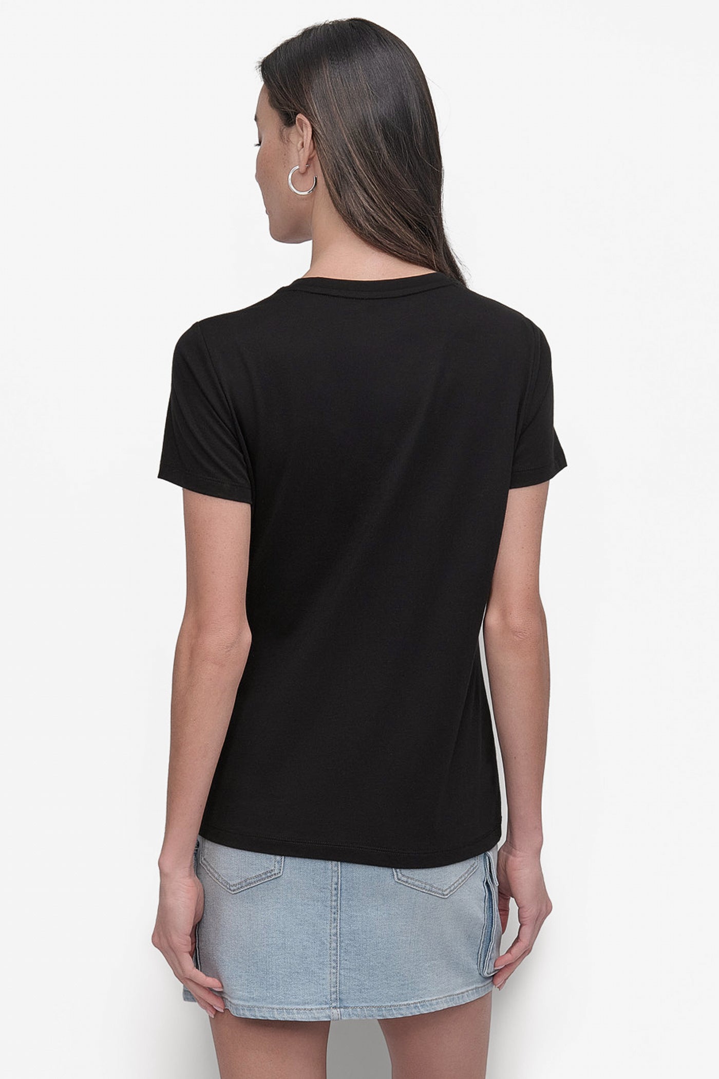BLACK/SILVER DKNY RHINESTONE STUD LOGO TEE, VIEW 2 | Tees & Tanks