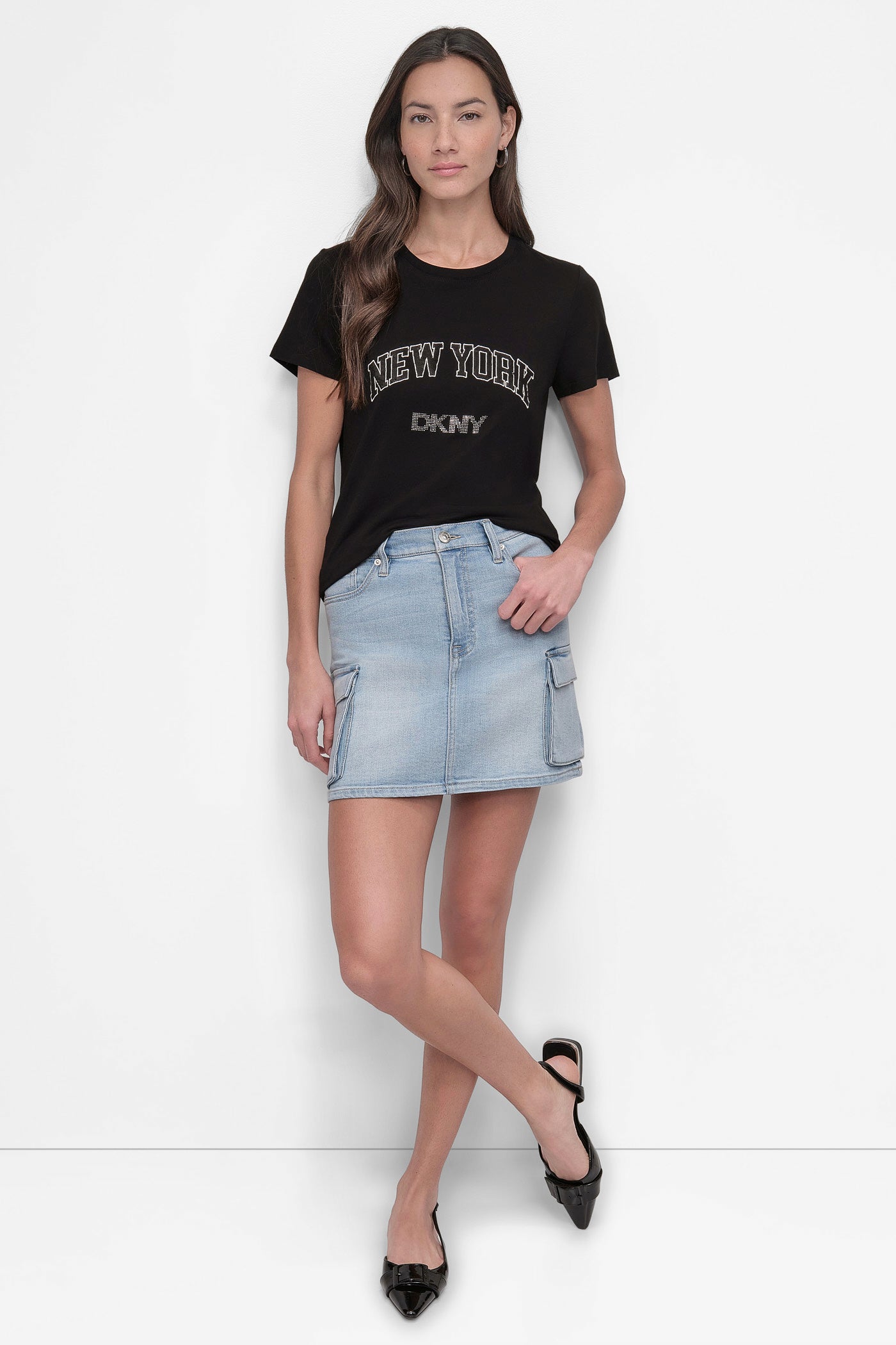 DKNY RHINESTONE STUD LOGO TEE VIEW 6 | Tees & Tanks