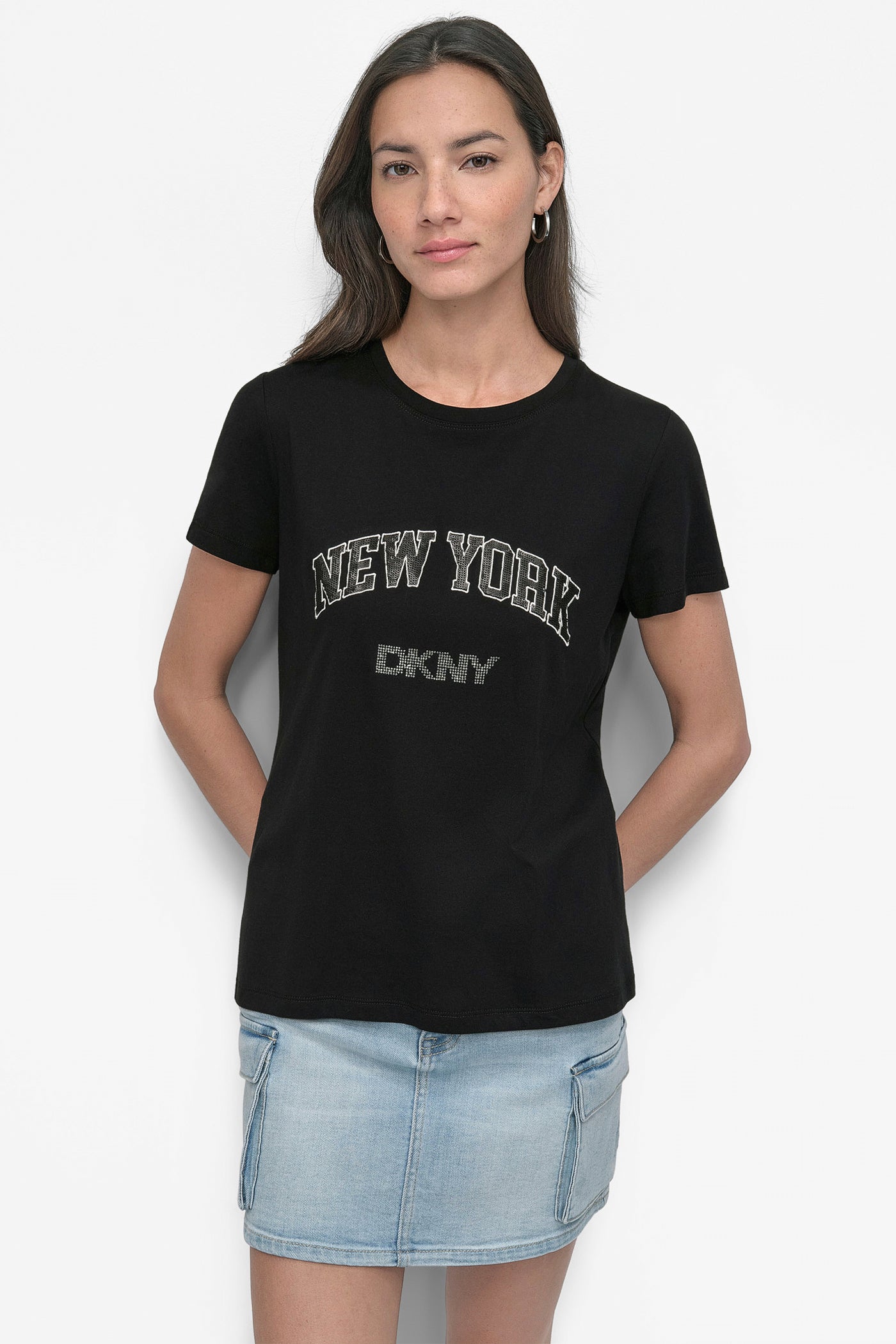 DKNY RHINESTONE STUD LOGO TEE VIEW 5 | Tees & Tanks