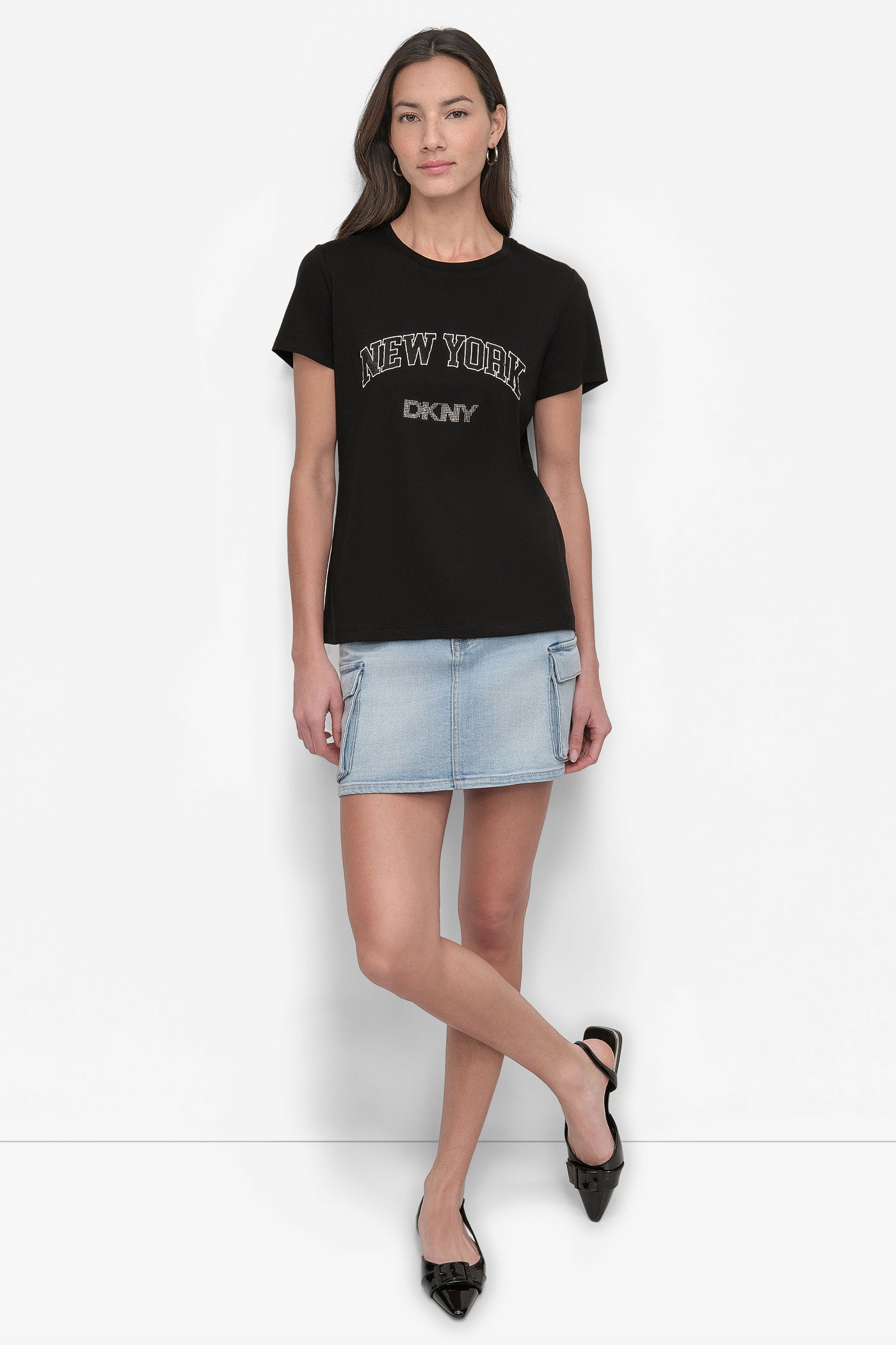 DKNY RHINESTONE STUD LOGO TEE VIEW 7 | Tees & Tanks