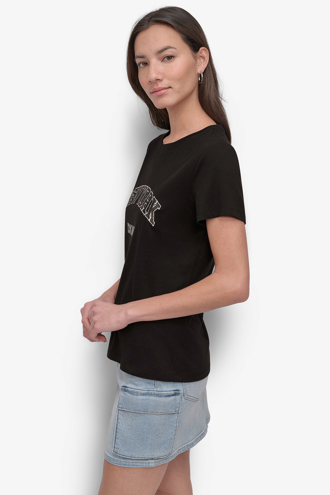 DKNY RHINESTONE STUD LOGO TEE VIEW 3 | Tees & Tanks