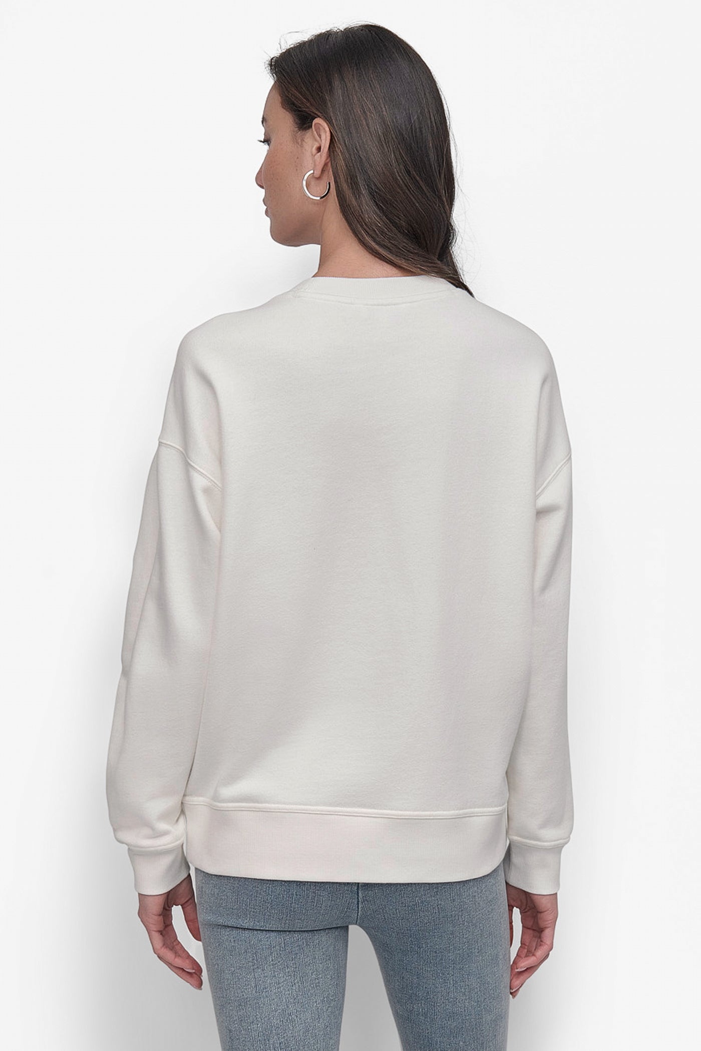 White RHINESTONE STUD LOGO CREW NECK SWEATSHIRT, BACK VIEW | DKNY Promo