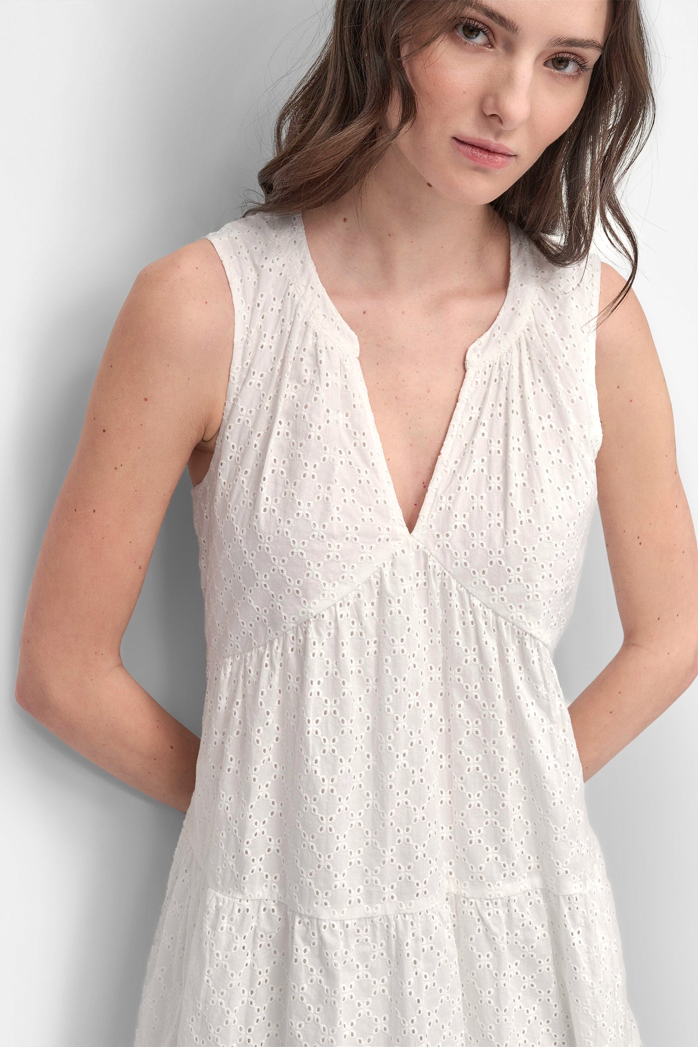 SLEEVELESS EYELET TIERED DRESS VIEW 7 | SELECT STYLES