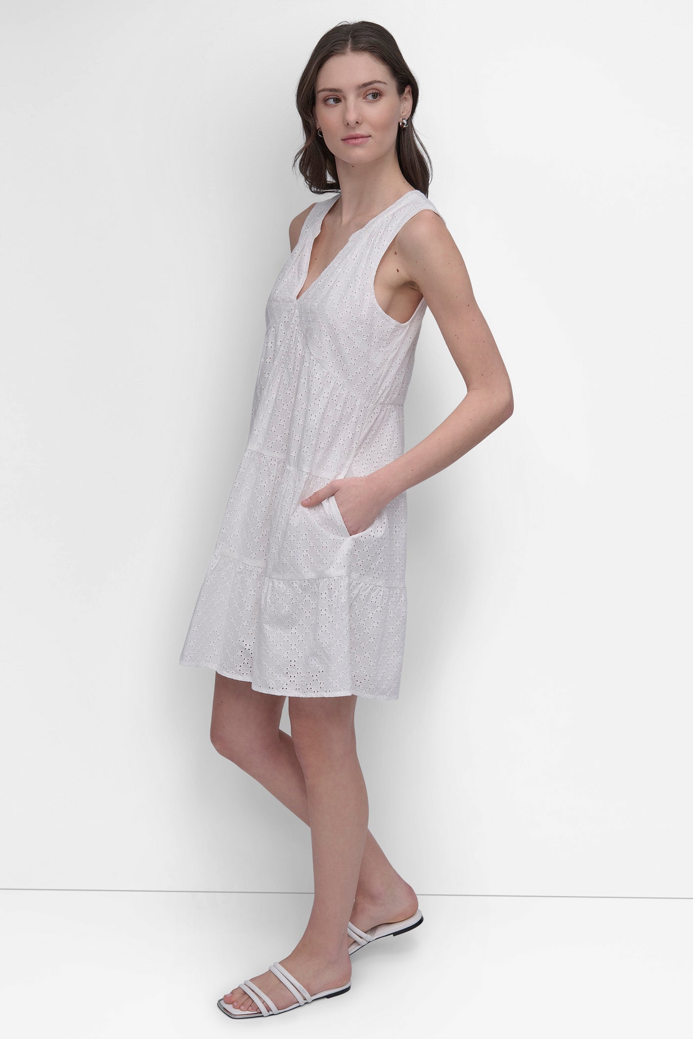 SLEEVELESS EYELET TIERED DRESS VIEW 9 | SALE DRESSES
