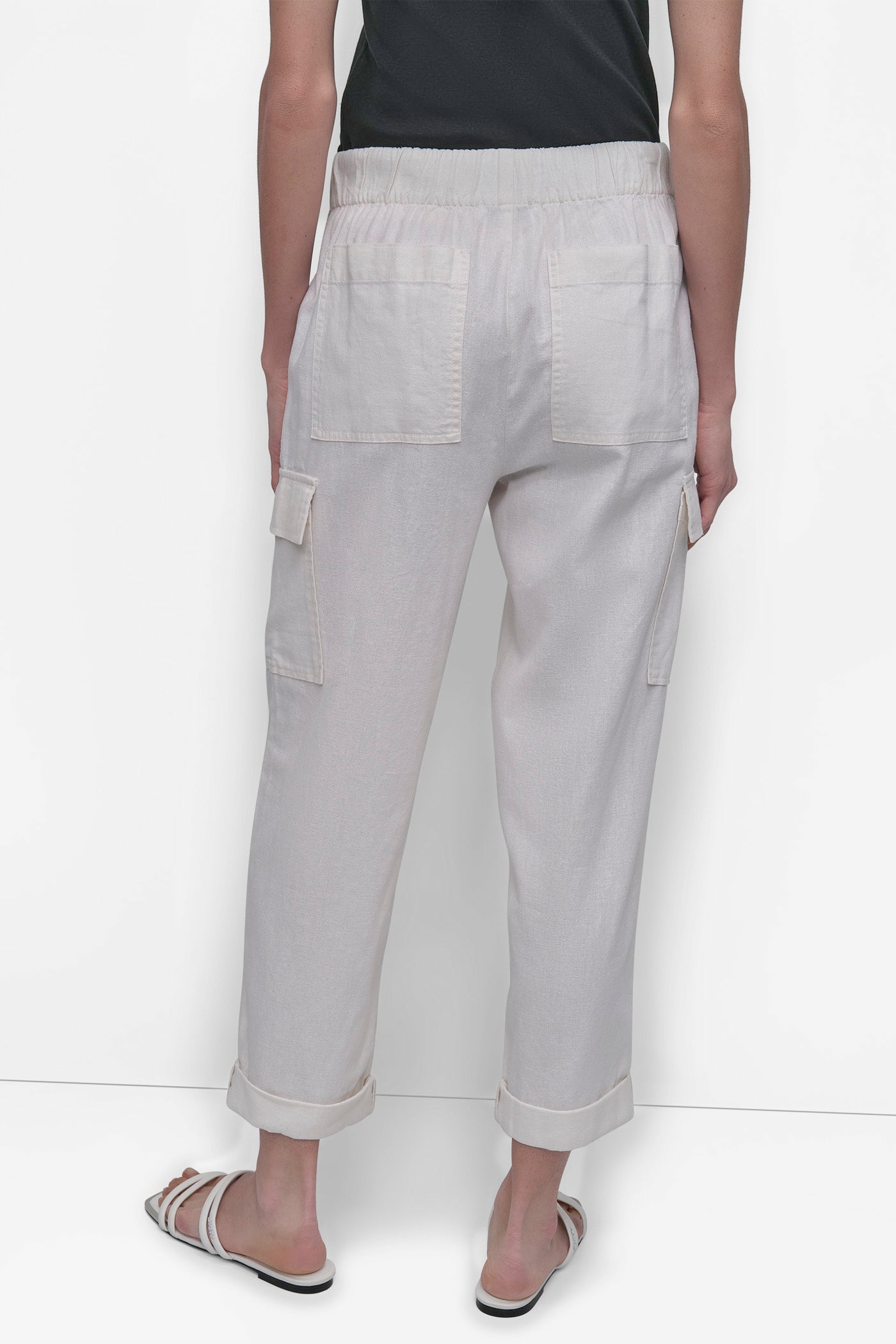 IVORY MIDRise Length CARGO PANTS WITH ELASTICATED, BACK VIEW | DKNY JEANS
