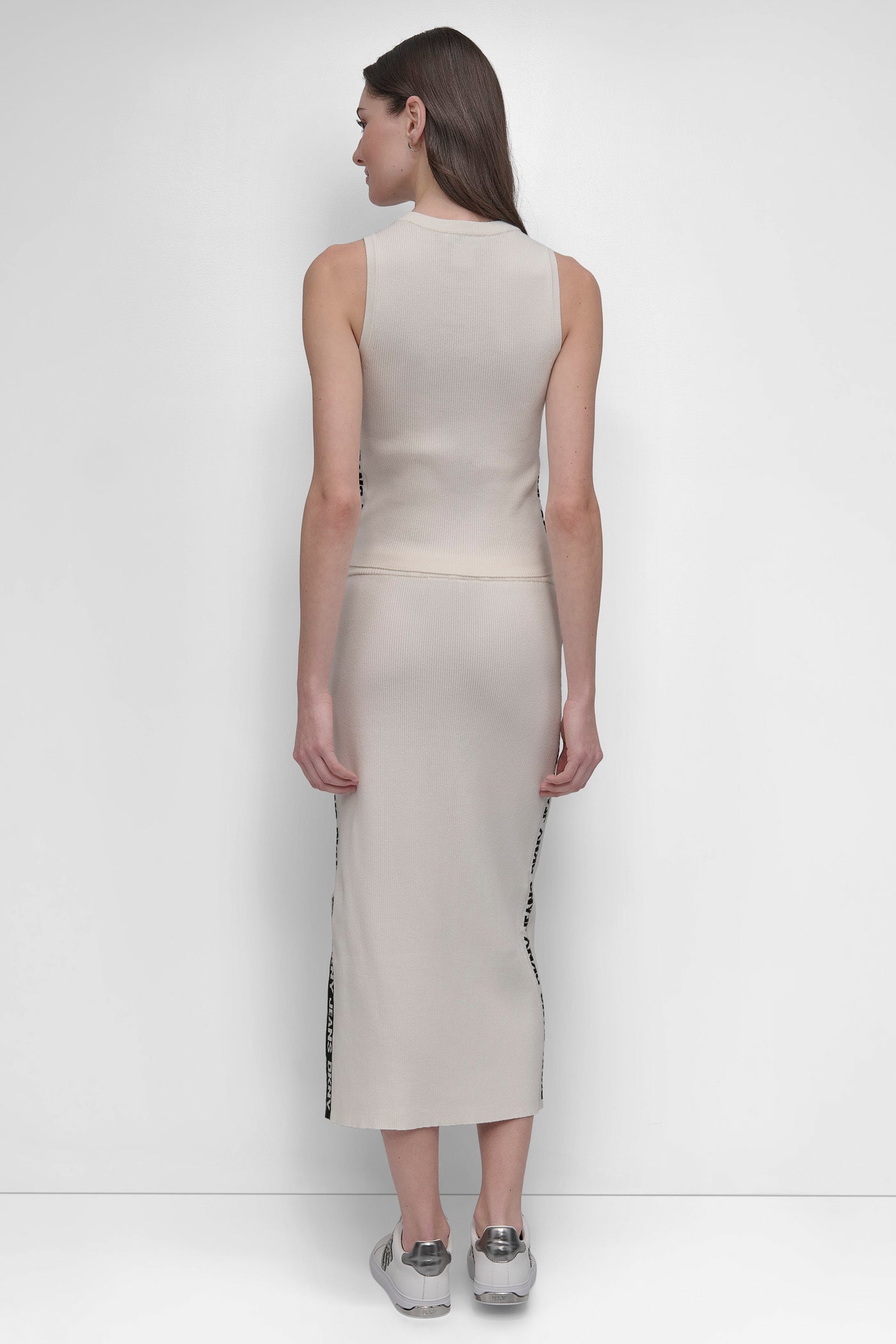 IVORY/BLACK CROPPED LOGO-TRIMMED TOP, BACK VIEW | DKNY JEANS