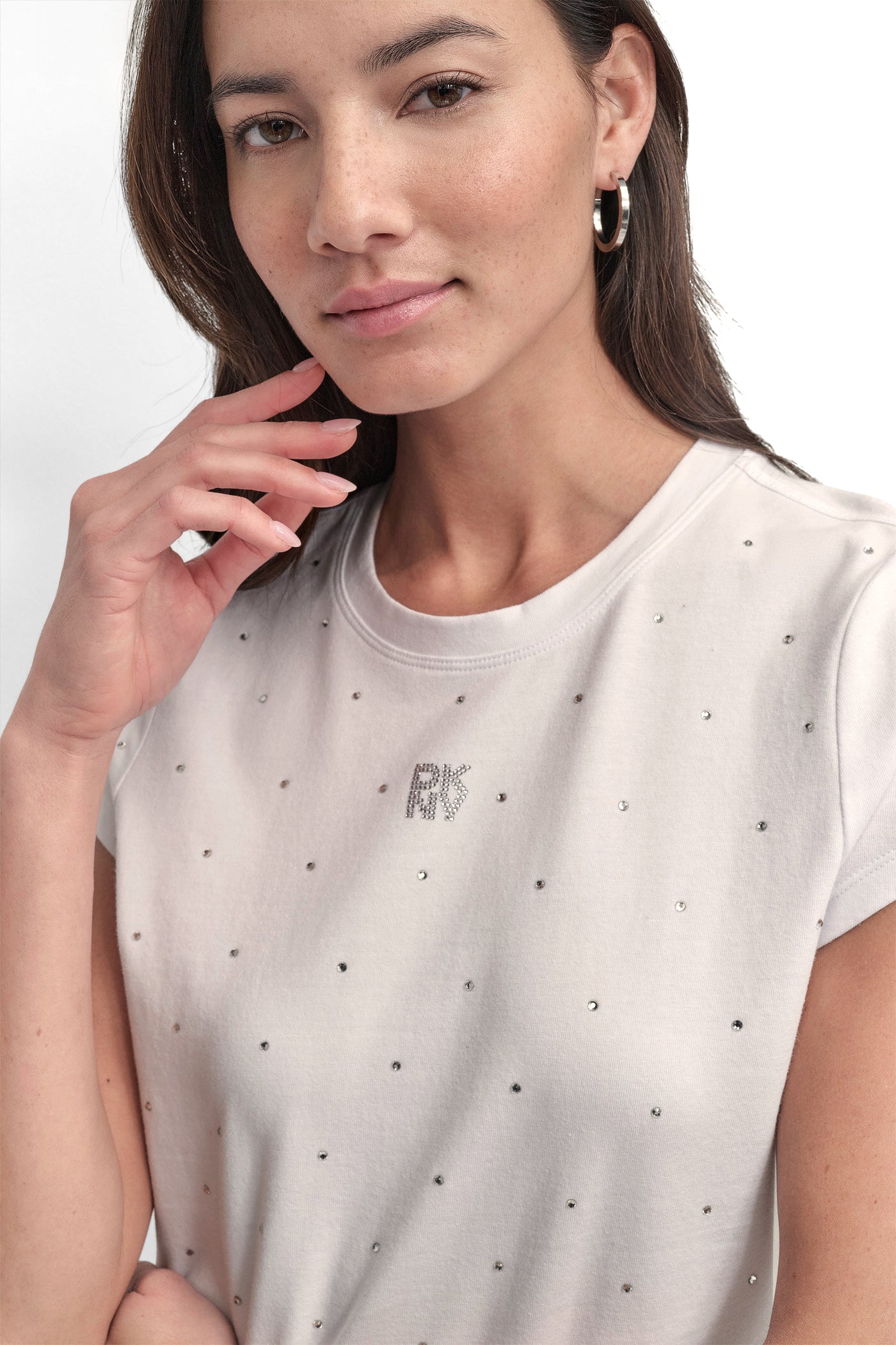 CRYSTAL EMBELLISHED LOGO TEE VIEW 3 | DKNY25