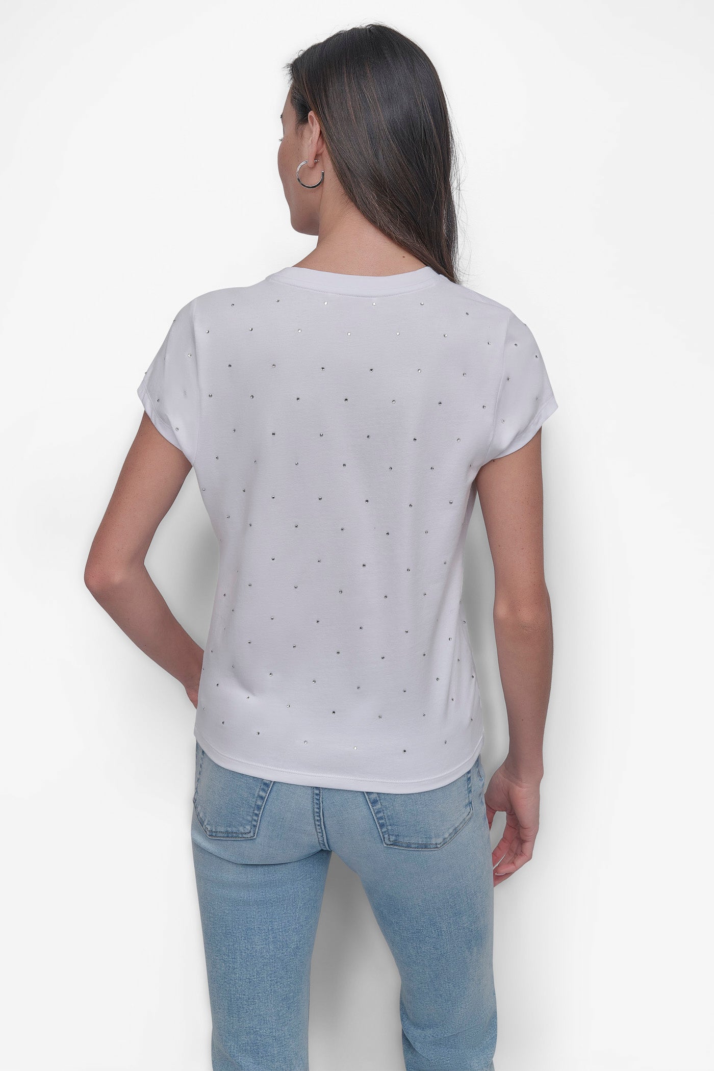 White CRYSTAL EMBELLISHED LOGO TEE, BACK VIEW | Tees & Tanks