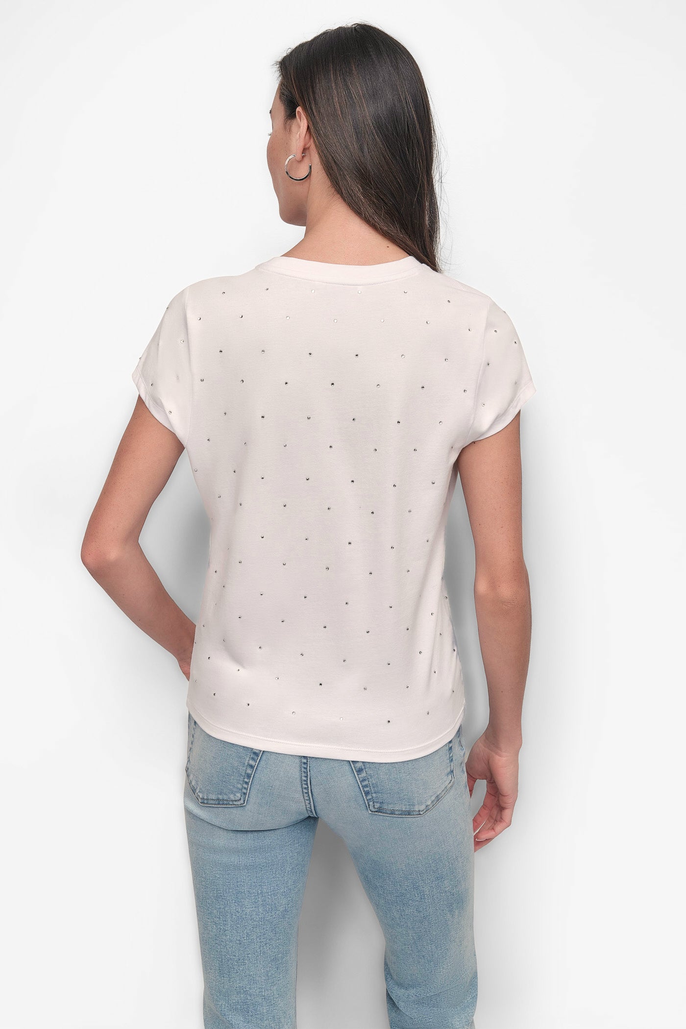 White CRYSTAL EMBELLISHED LOGO TEE, BACK VIEW | Tees & Tanks